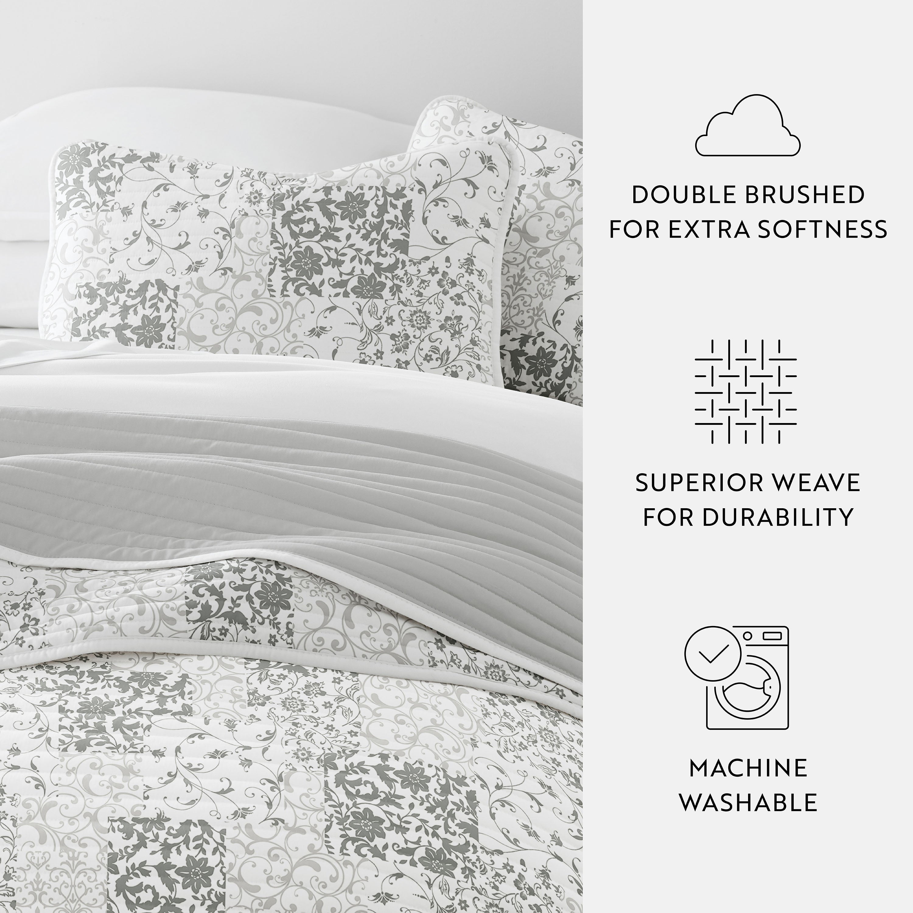 Patchwork Patterned Reversible Quilted Coverlet Set