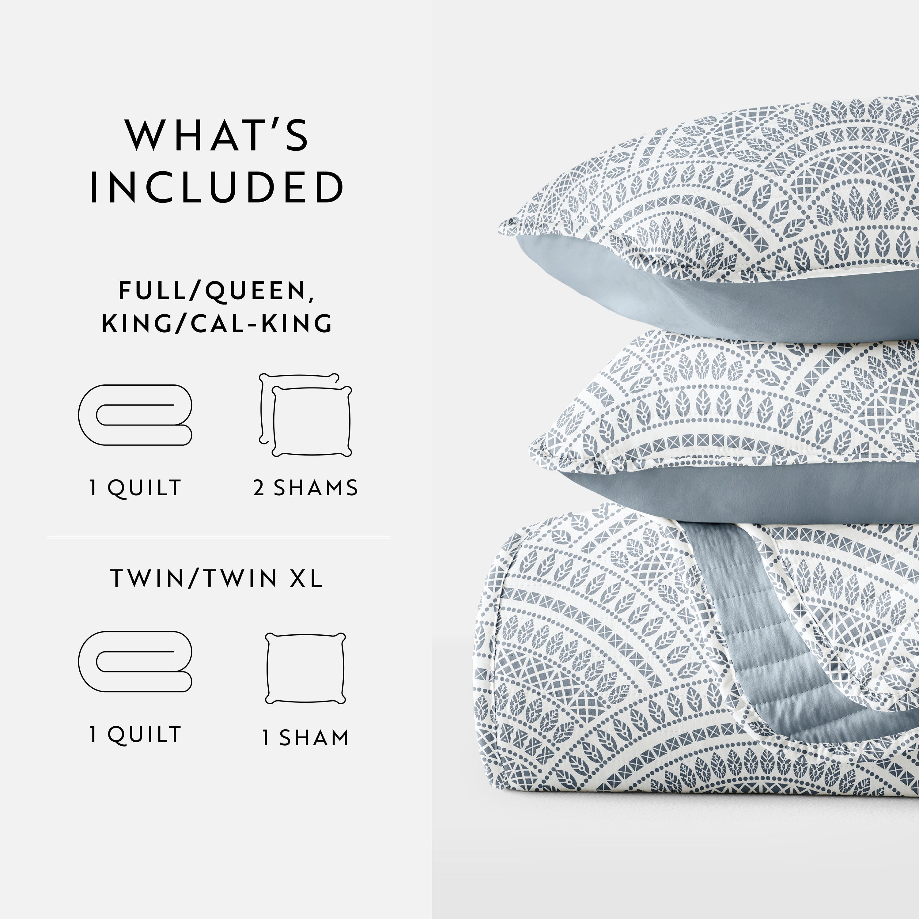 Scalloped Patterned Reversible Quilted Coverlet Set