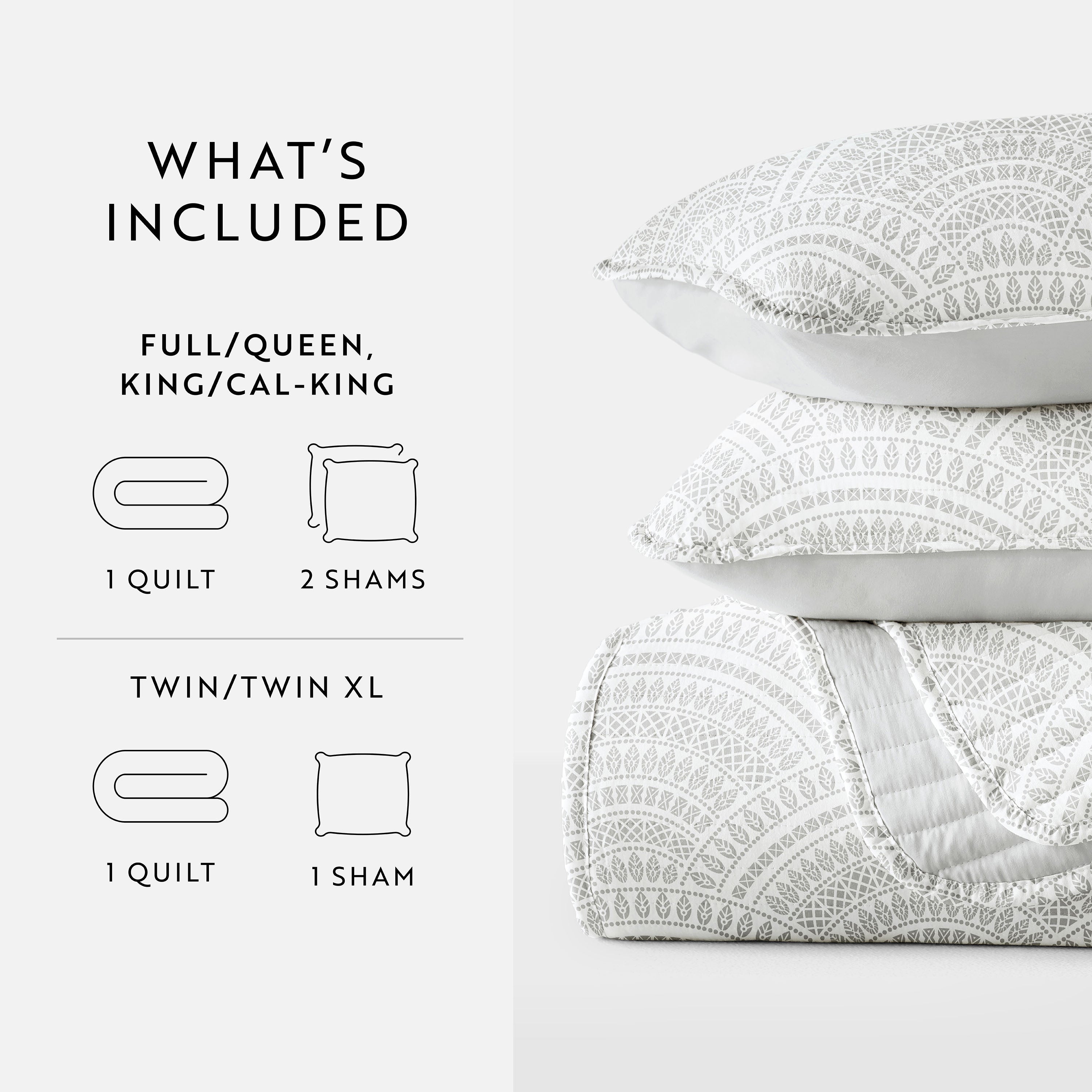 Scalloped Patterned Reversible Quilted Coverlet Set