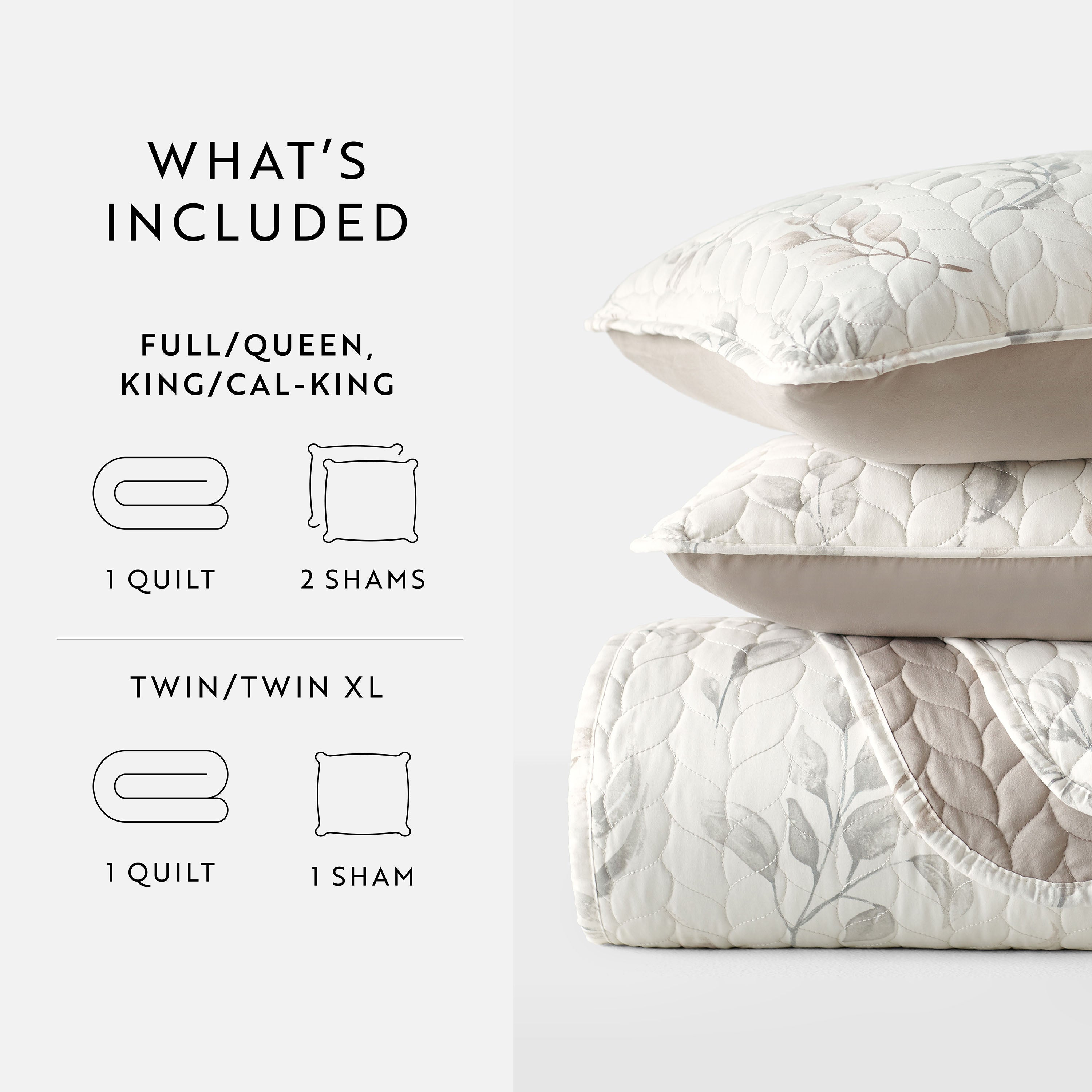 Watercolor Leaves Patterned Reversible Quilted Coverlet Set