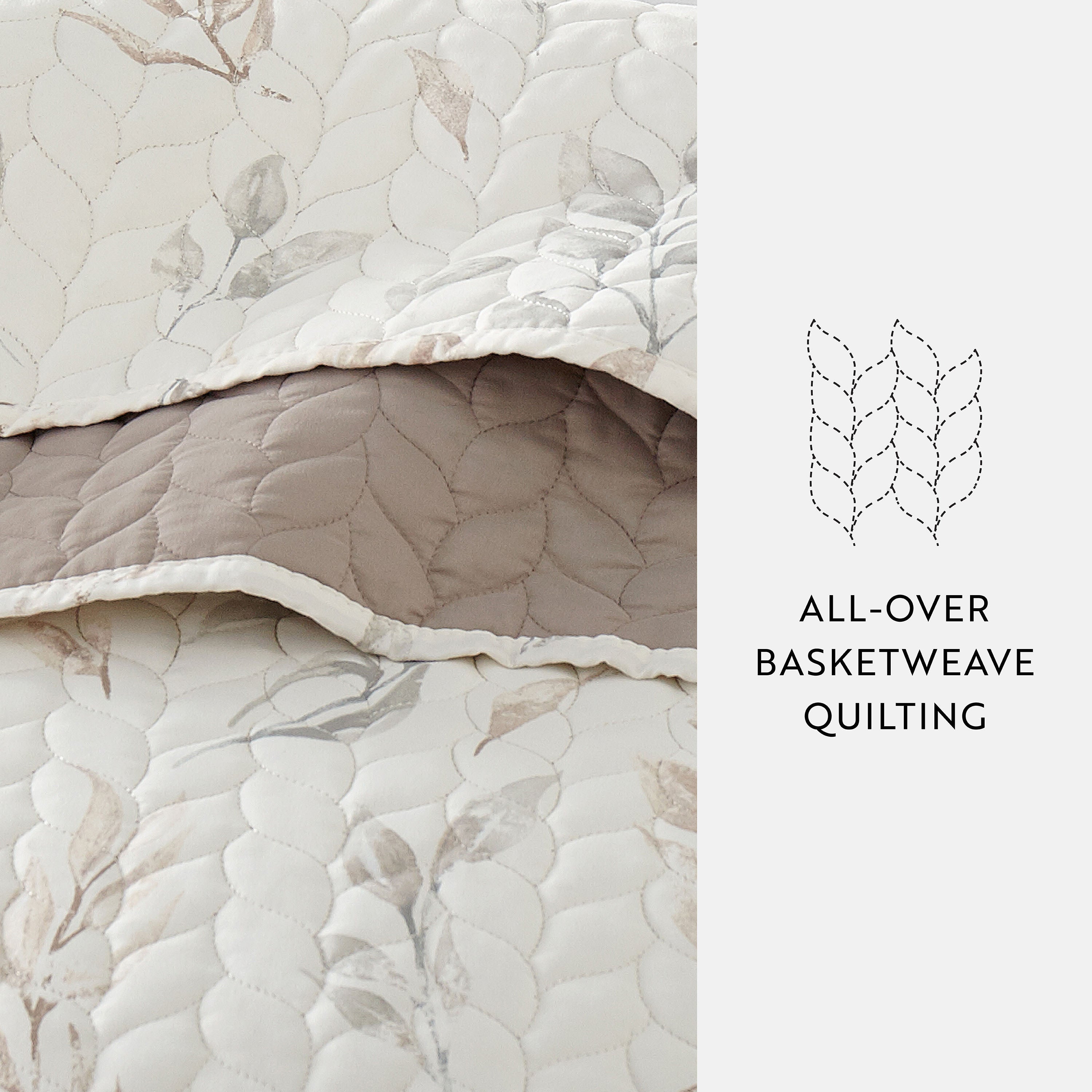 Watercolor Leaves Patterned Reversible Quilted Coverlet Set