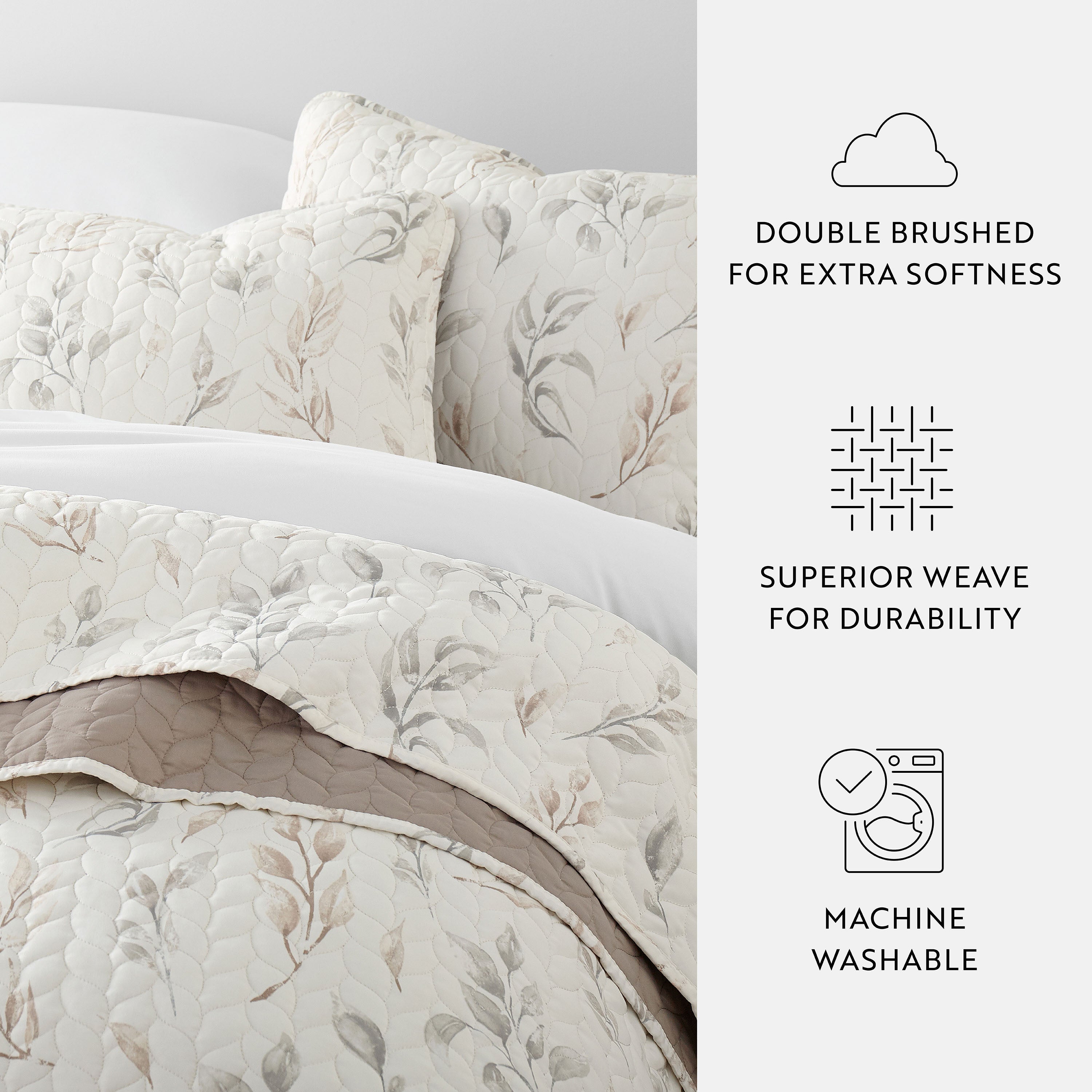 Watercolor Leaves Patterned Reversible Quilted Coverlet Set