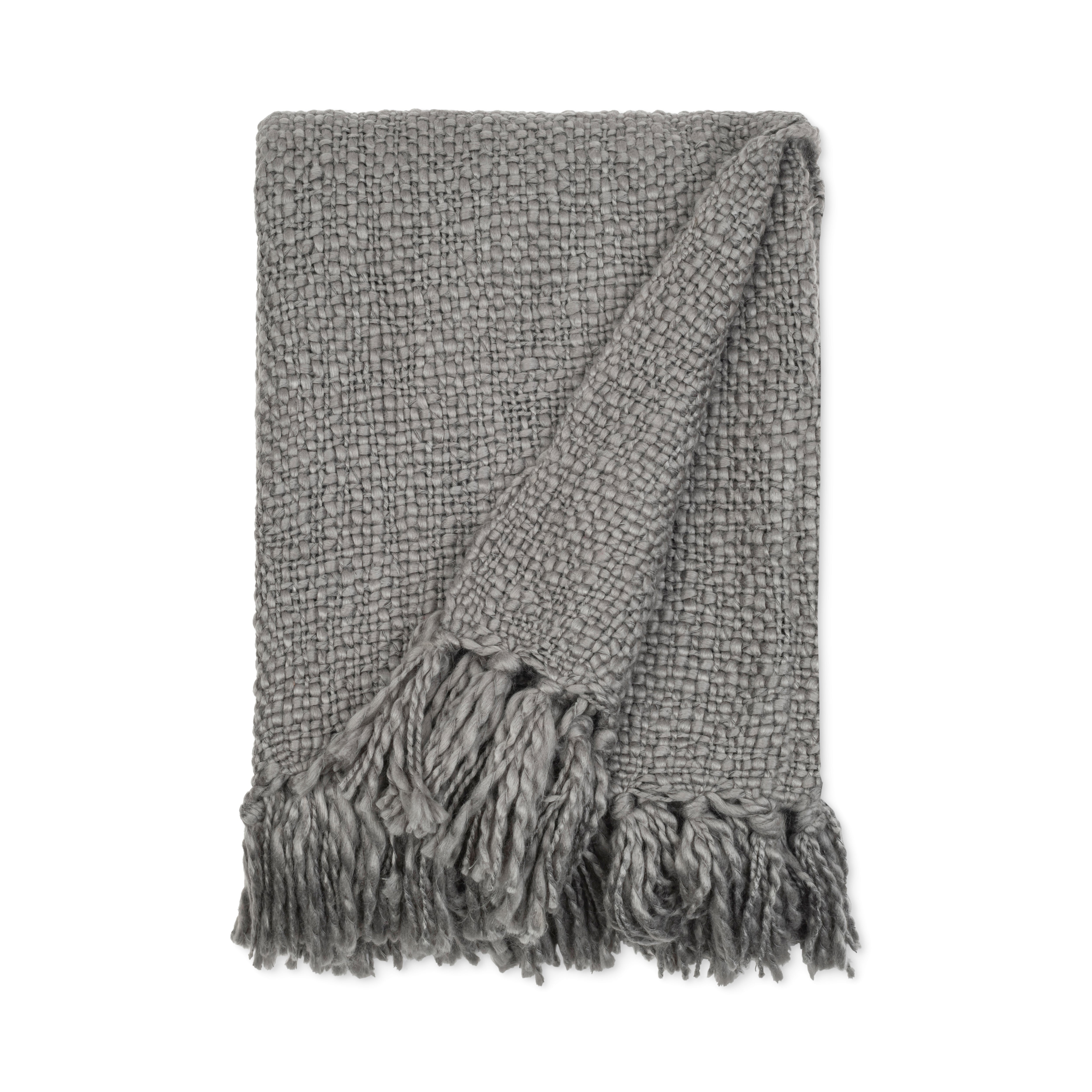Slub-Yarn Basketweave Throw Blanket with Fringed Edges