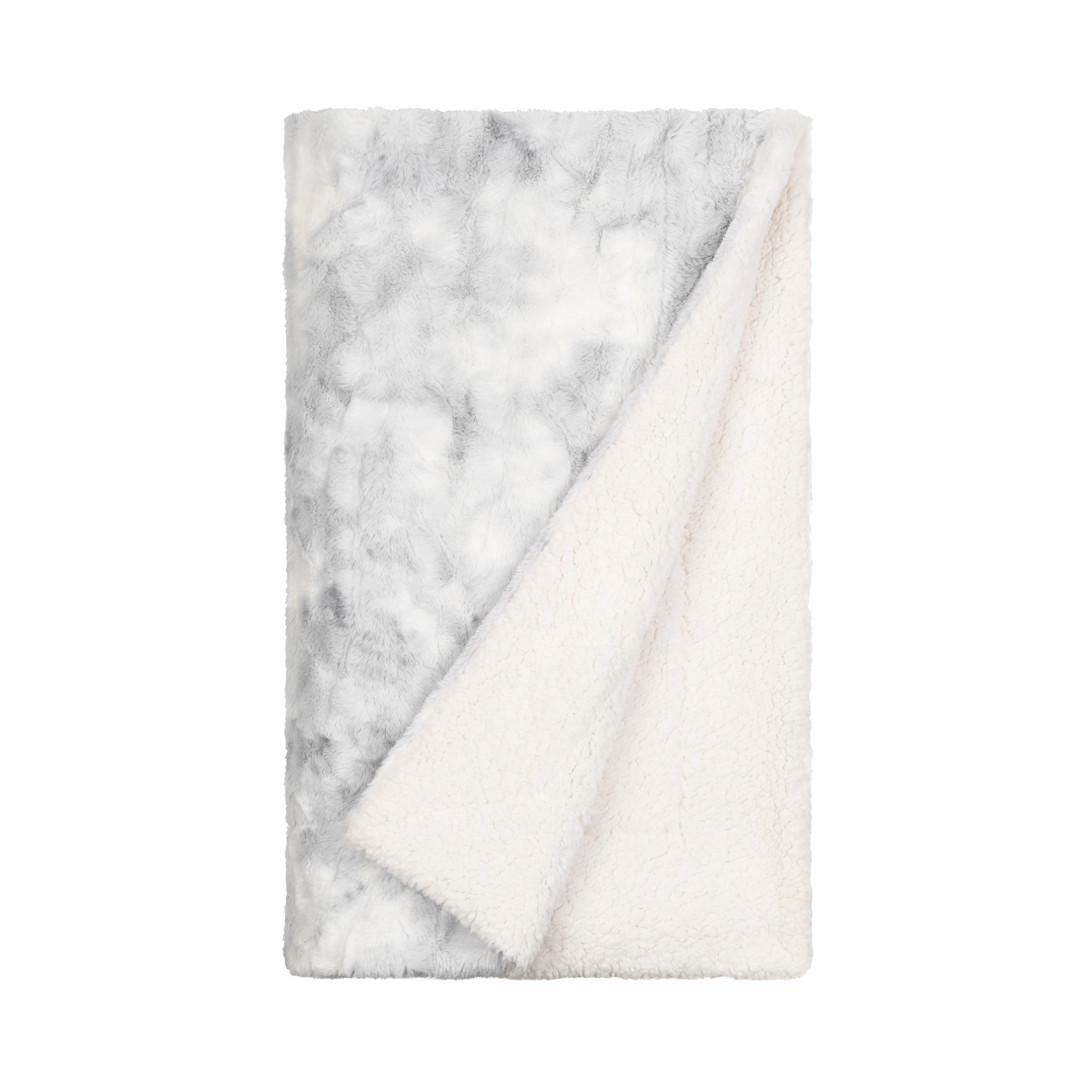 Faux Fur Light Gray Tie Dye Throw Blanket