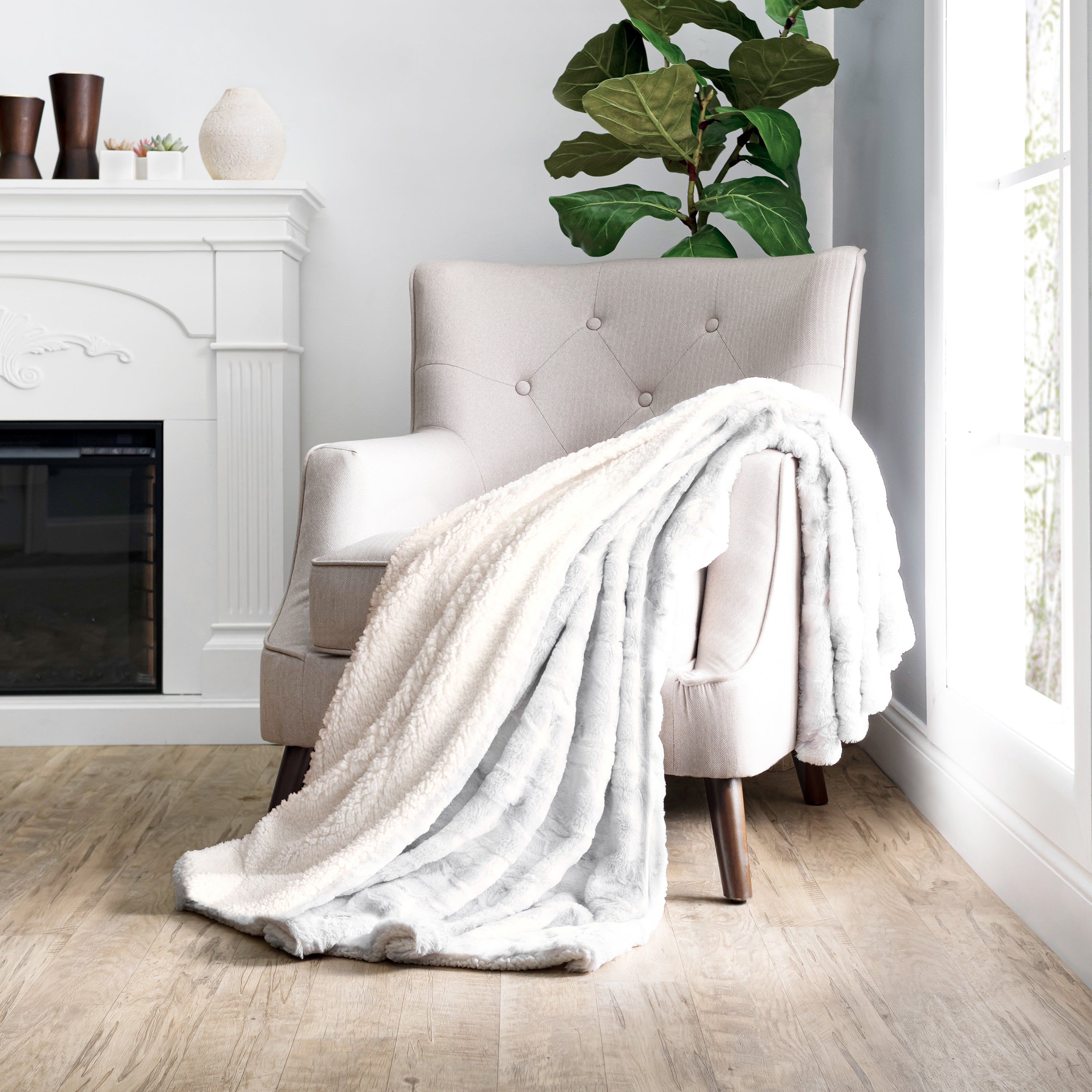 Faux Fur Light Gray Tie Dye Throw Blanket