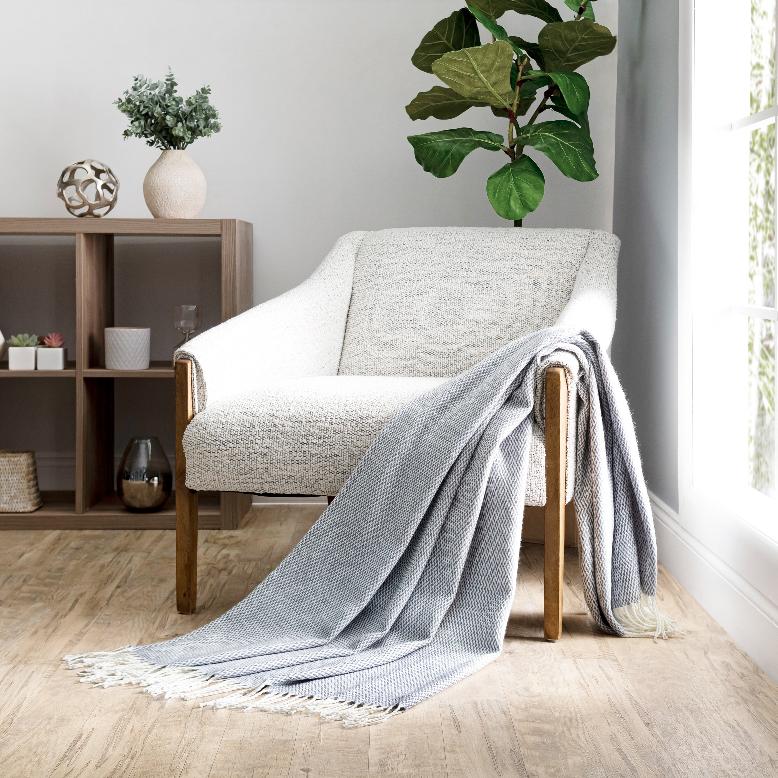 Herringbone Throw Blanket with Fringed Edges