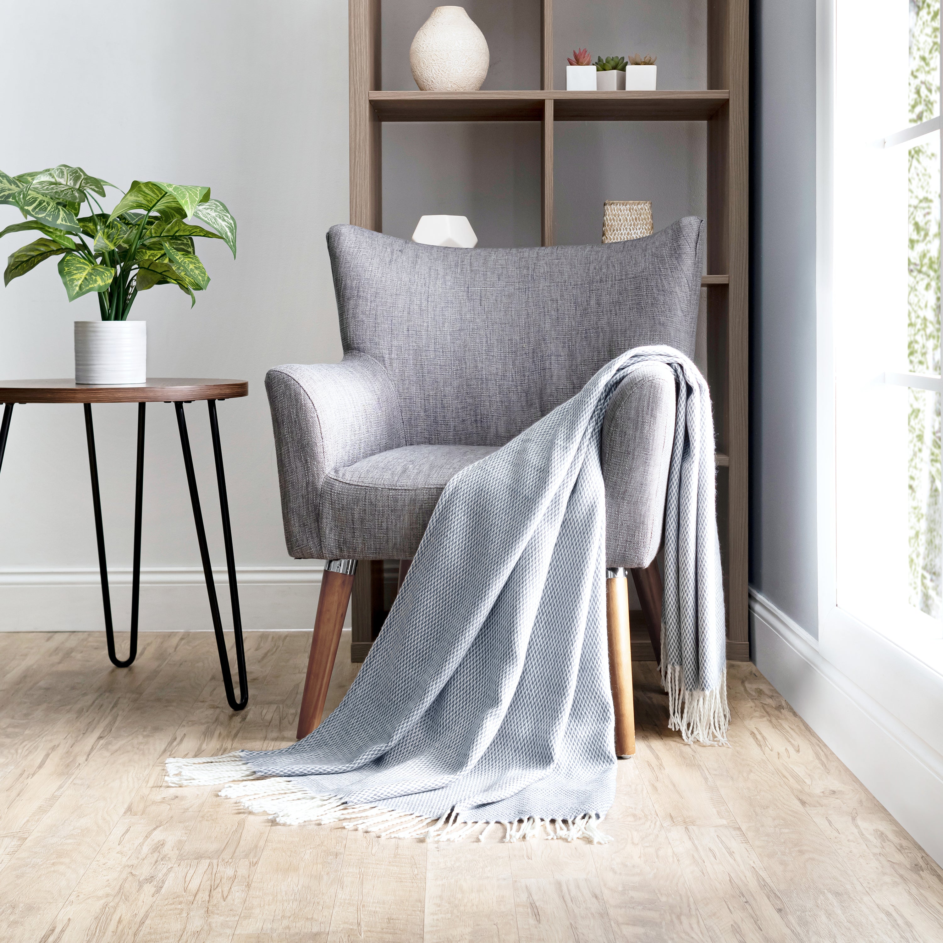 Herringbone Throw Blanket with Fringed Edges