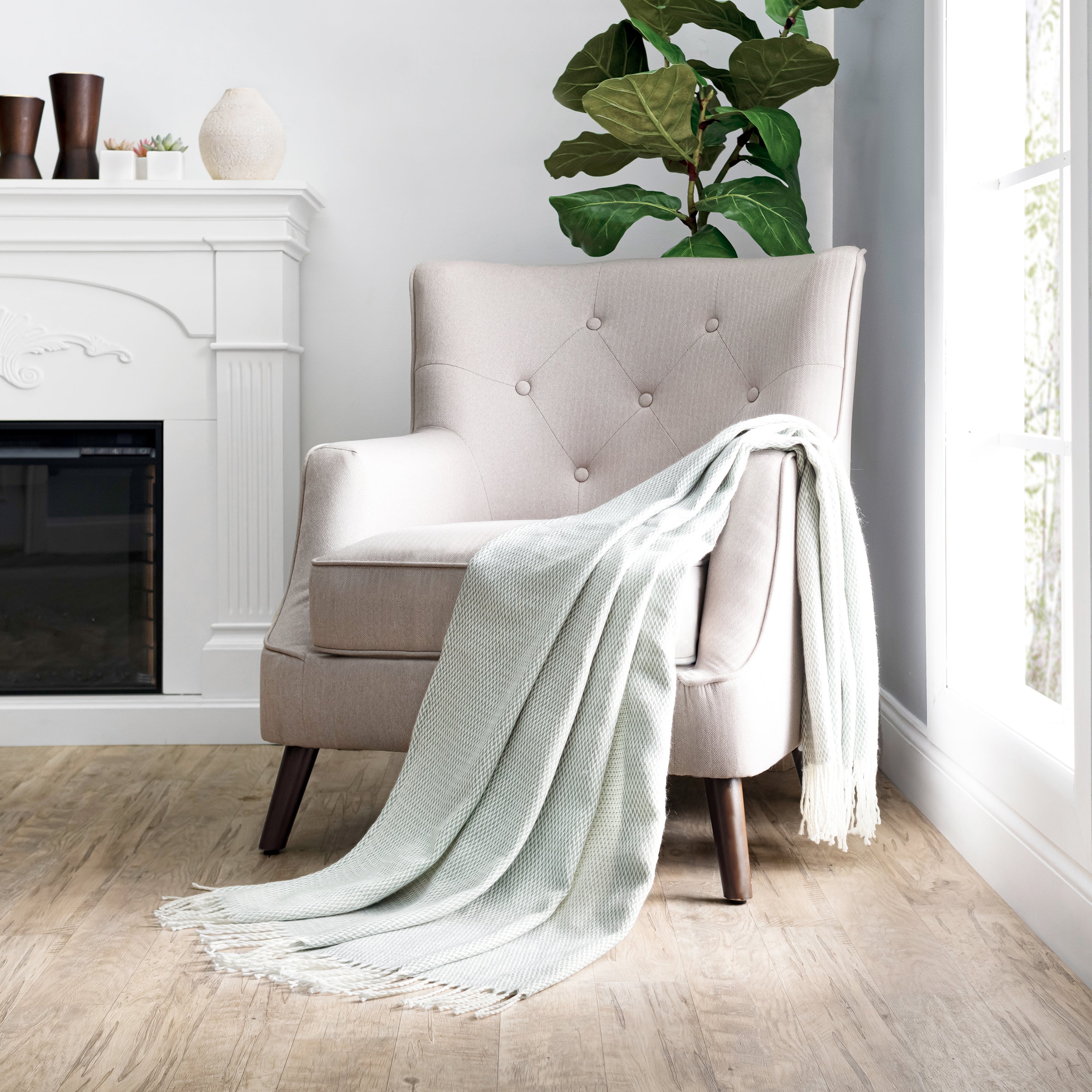 Herringbone Throw Blanket with Fringed Edges