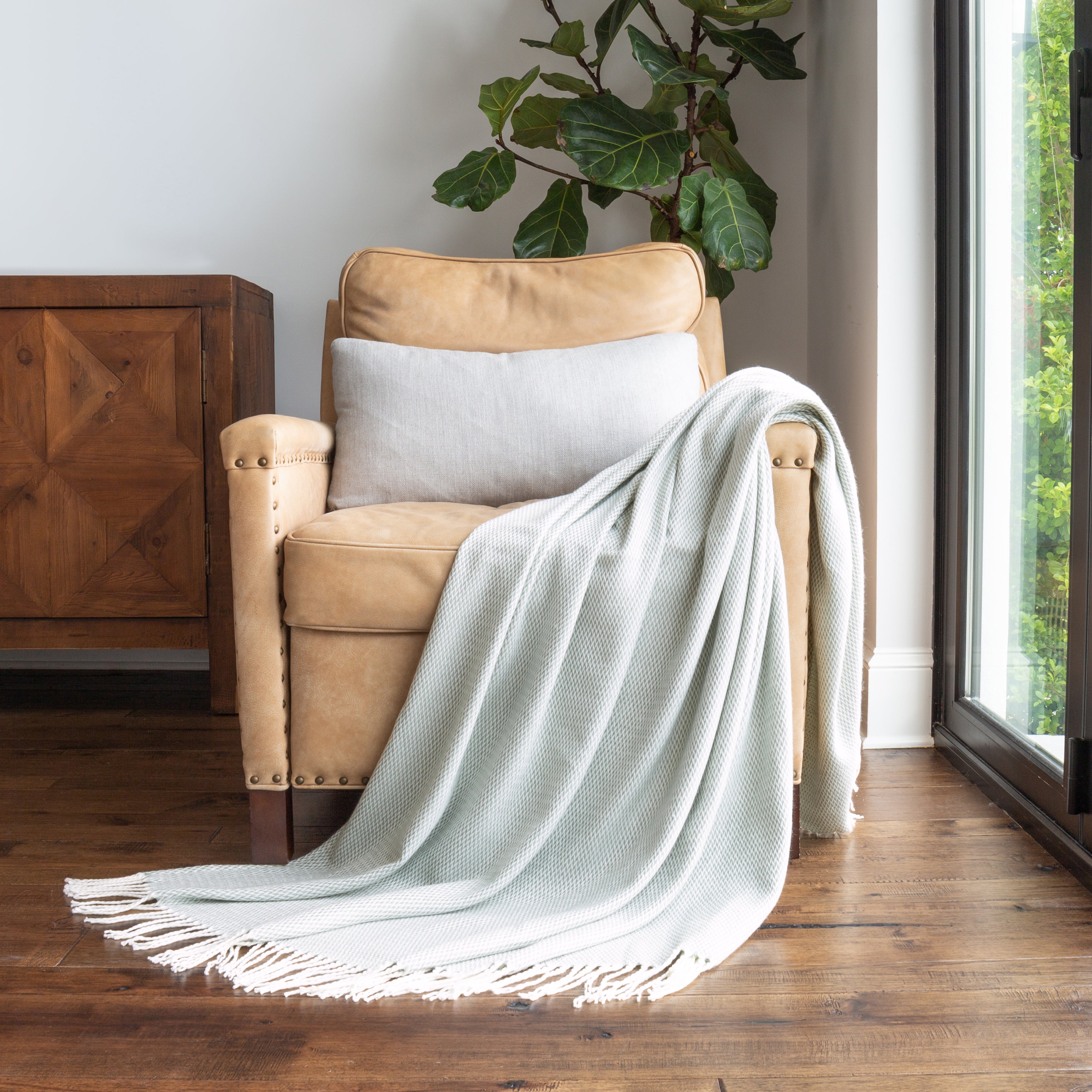 Herringbone Throw Blanket with Fringed Edges