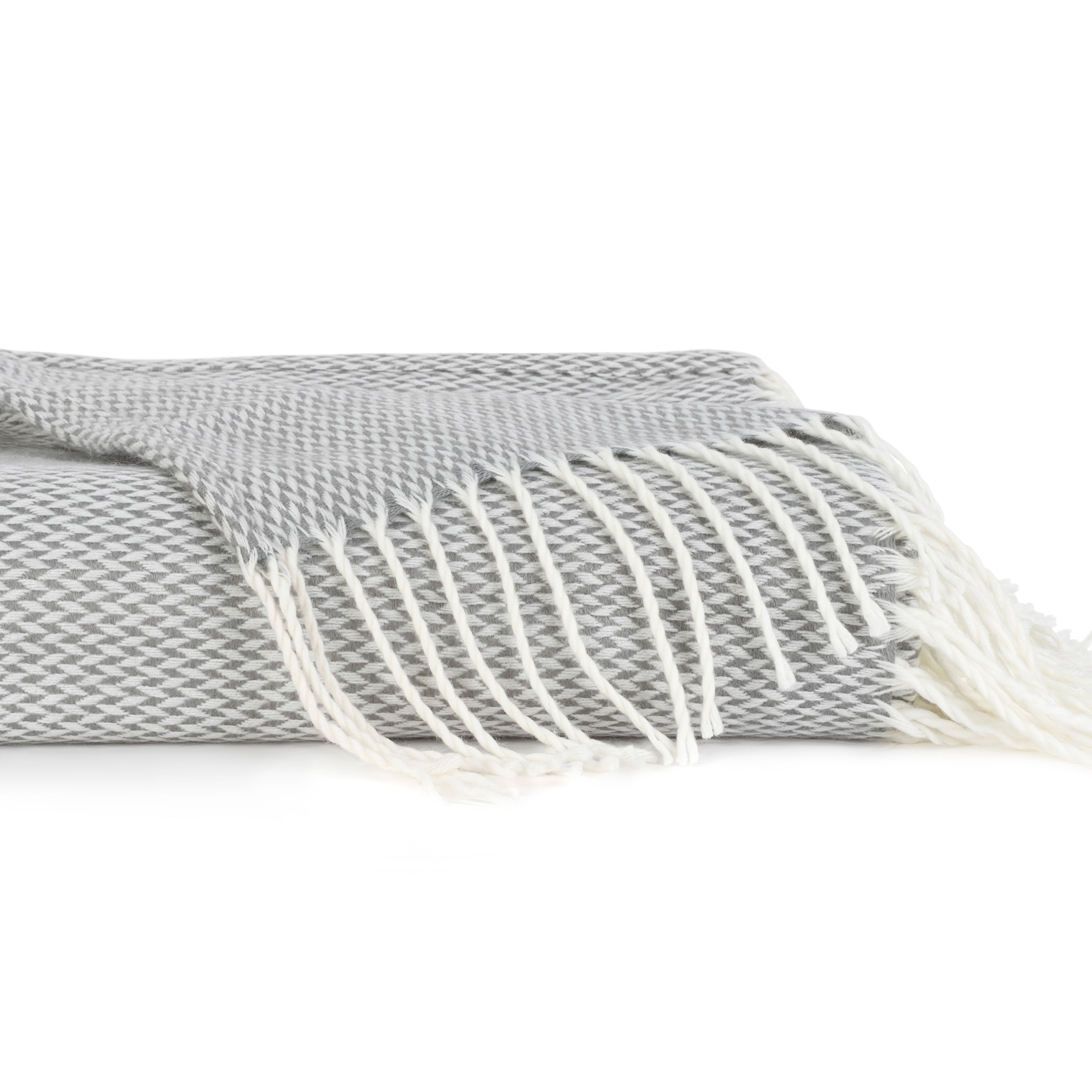 Herringbone Throw Blanket with Fringed Edges