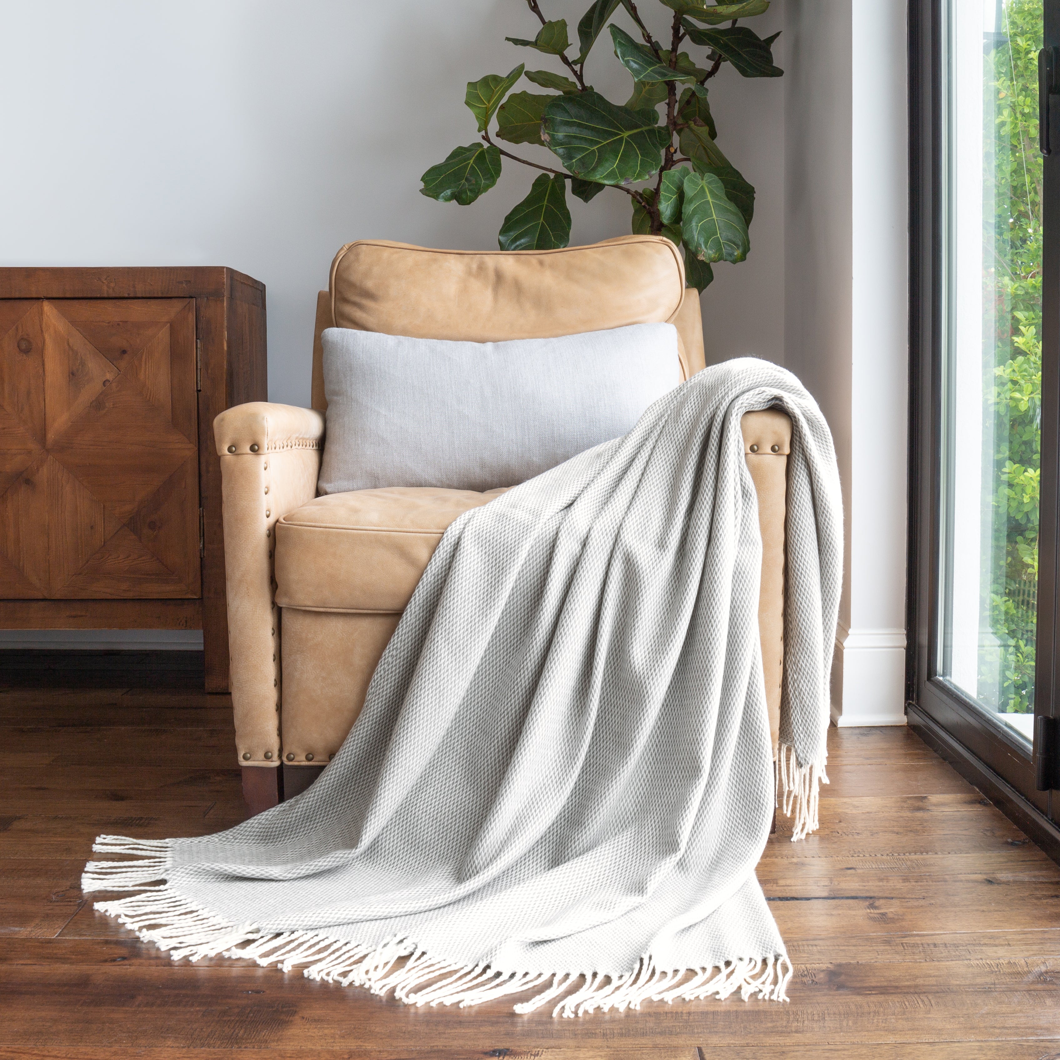 Herringbone Throw Blanket with Fringed Edges