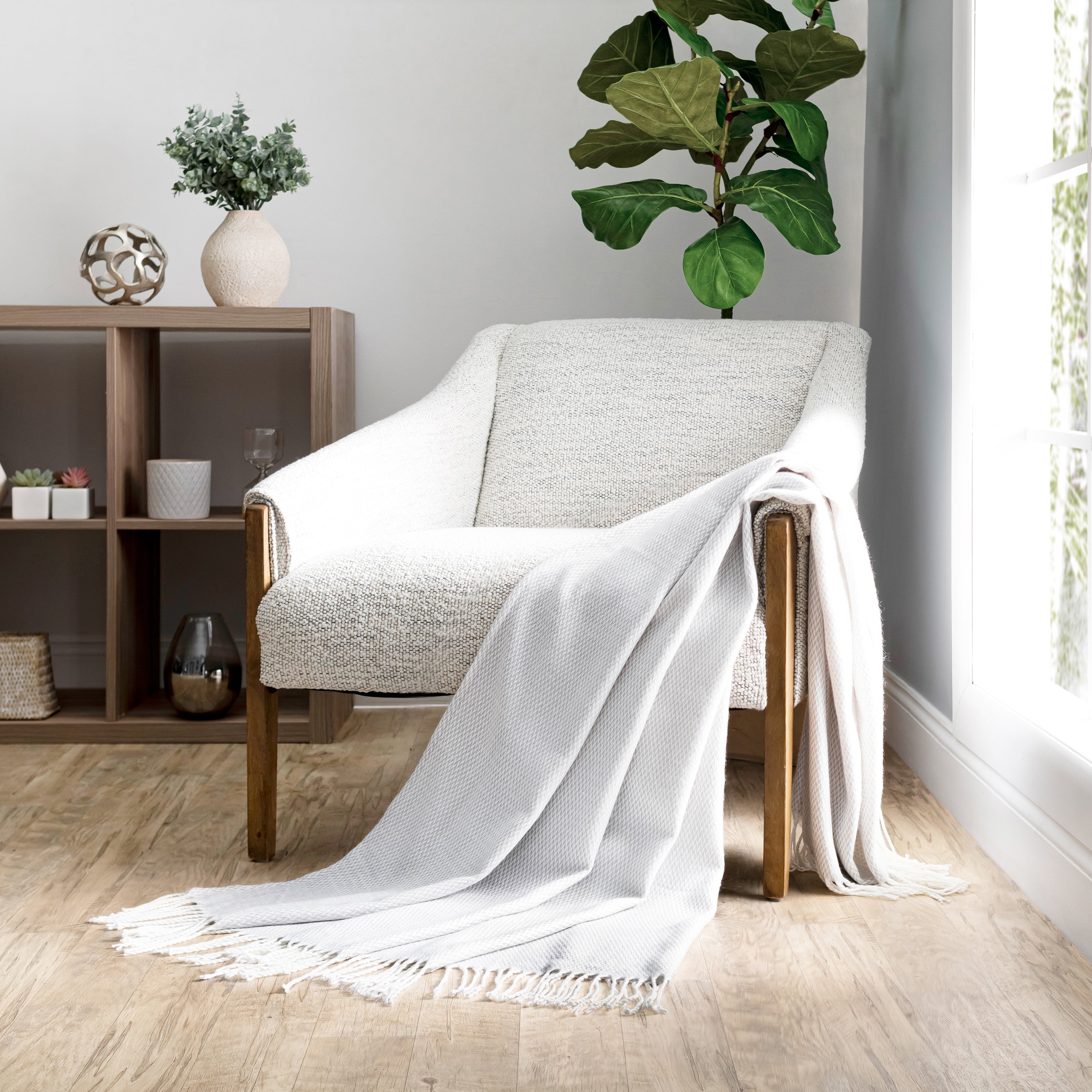 Herringbone Throw Blanket with Fringed Edges