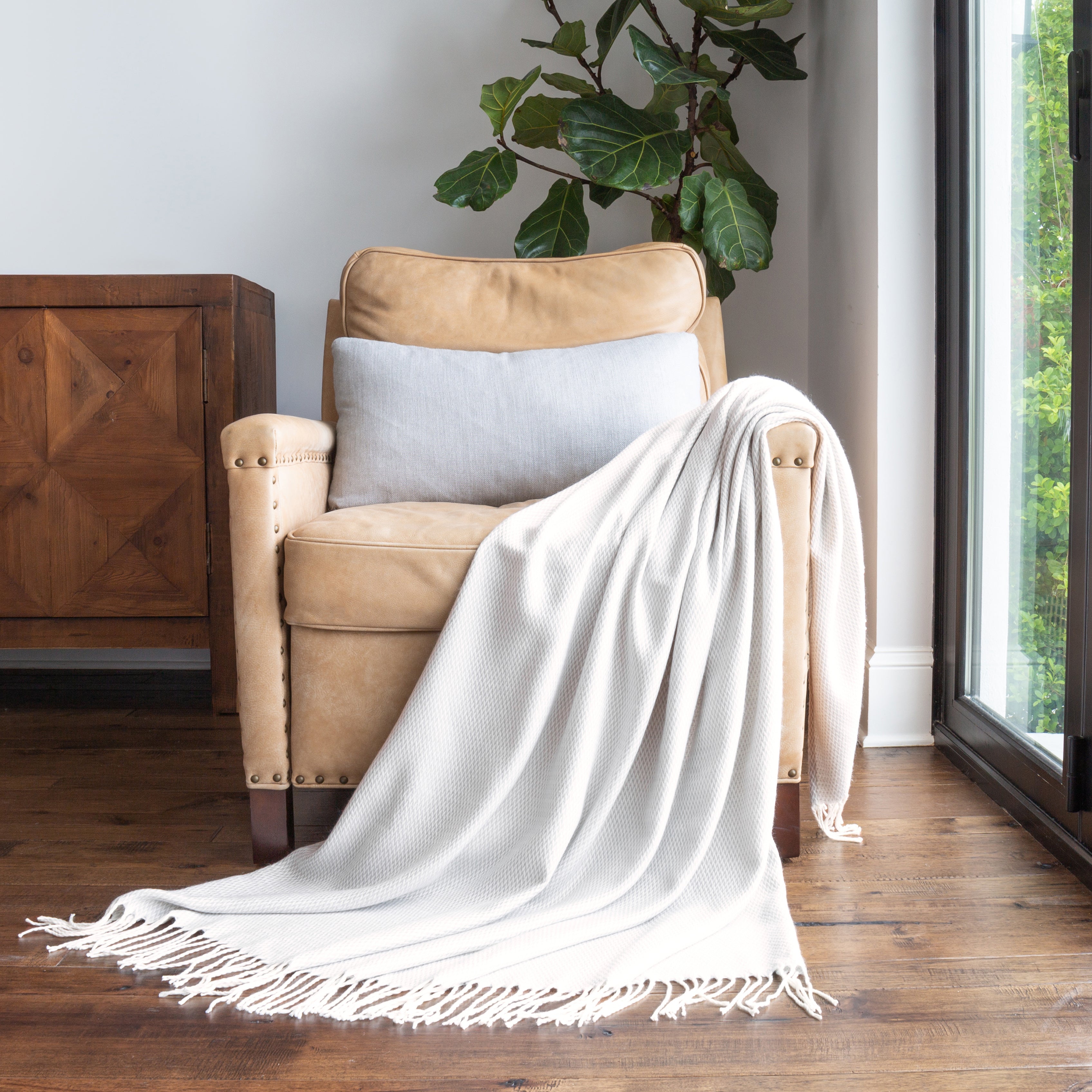 Herringbone Throw Blanket with Fringed Edges