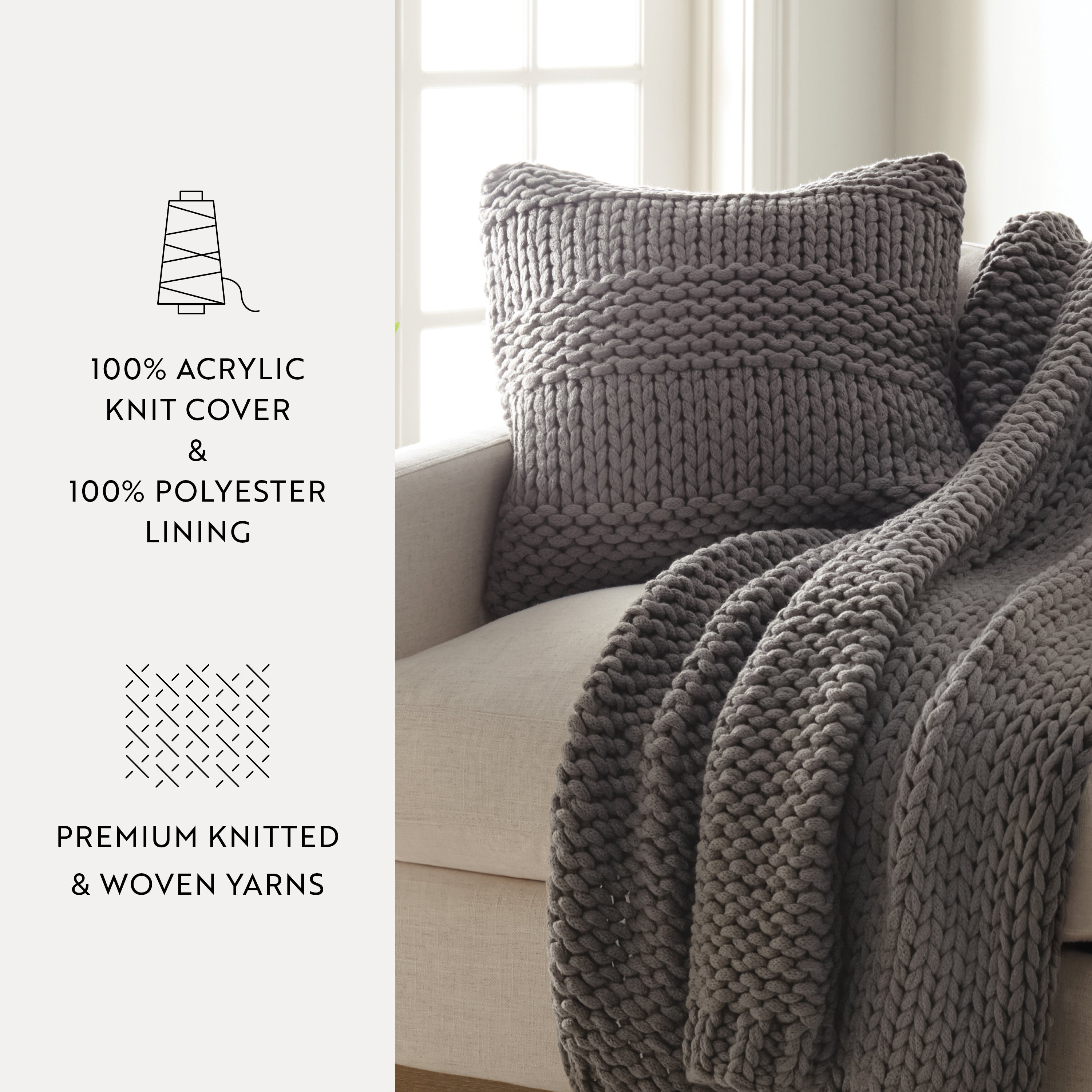 Cozy Chunky Knit Acrylic Decor Throw Pillow Cover