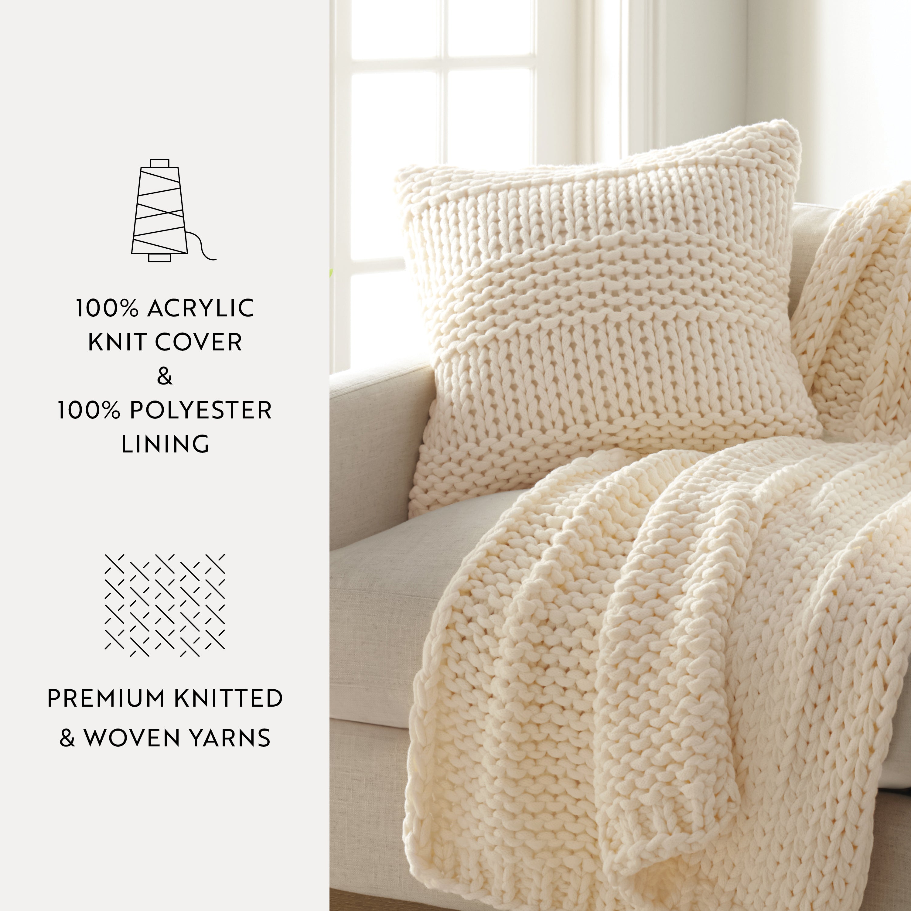 Cozy Chunky Knit Acrylic Decor Throw Pillow Cover