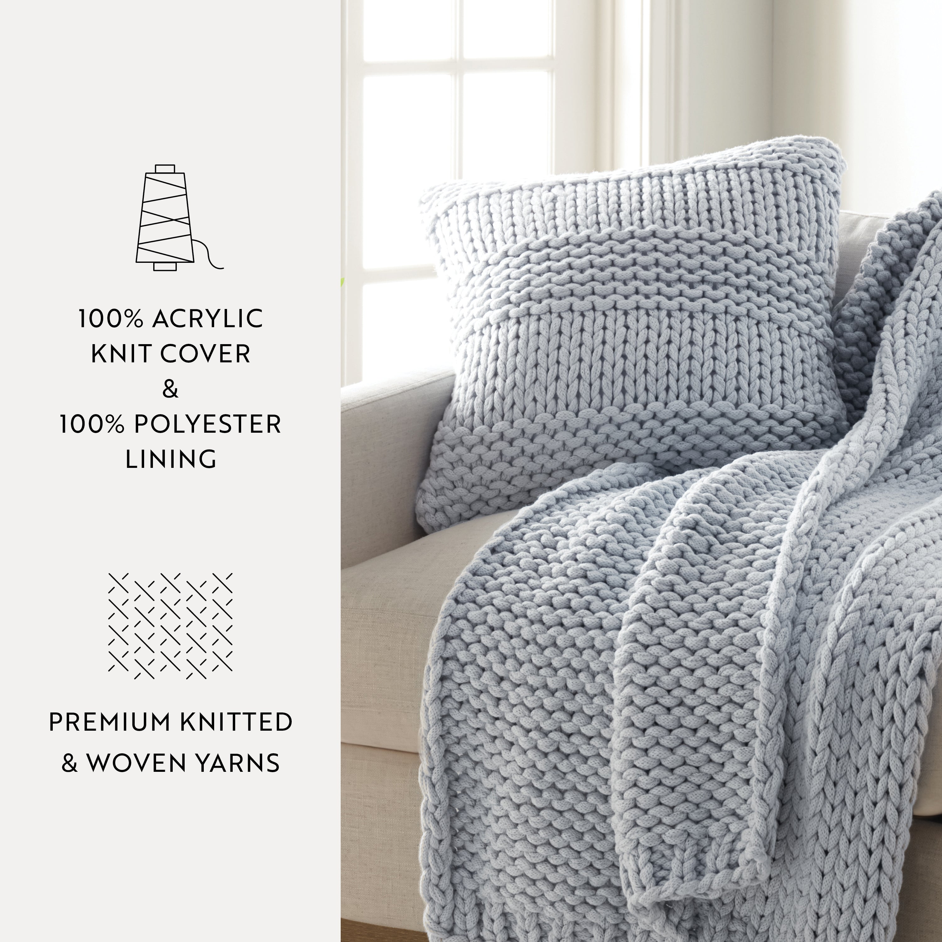 Cozy Chunky Knit Acrylic Decor Throw Pillow Cover