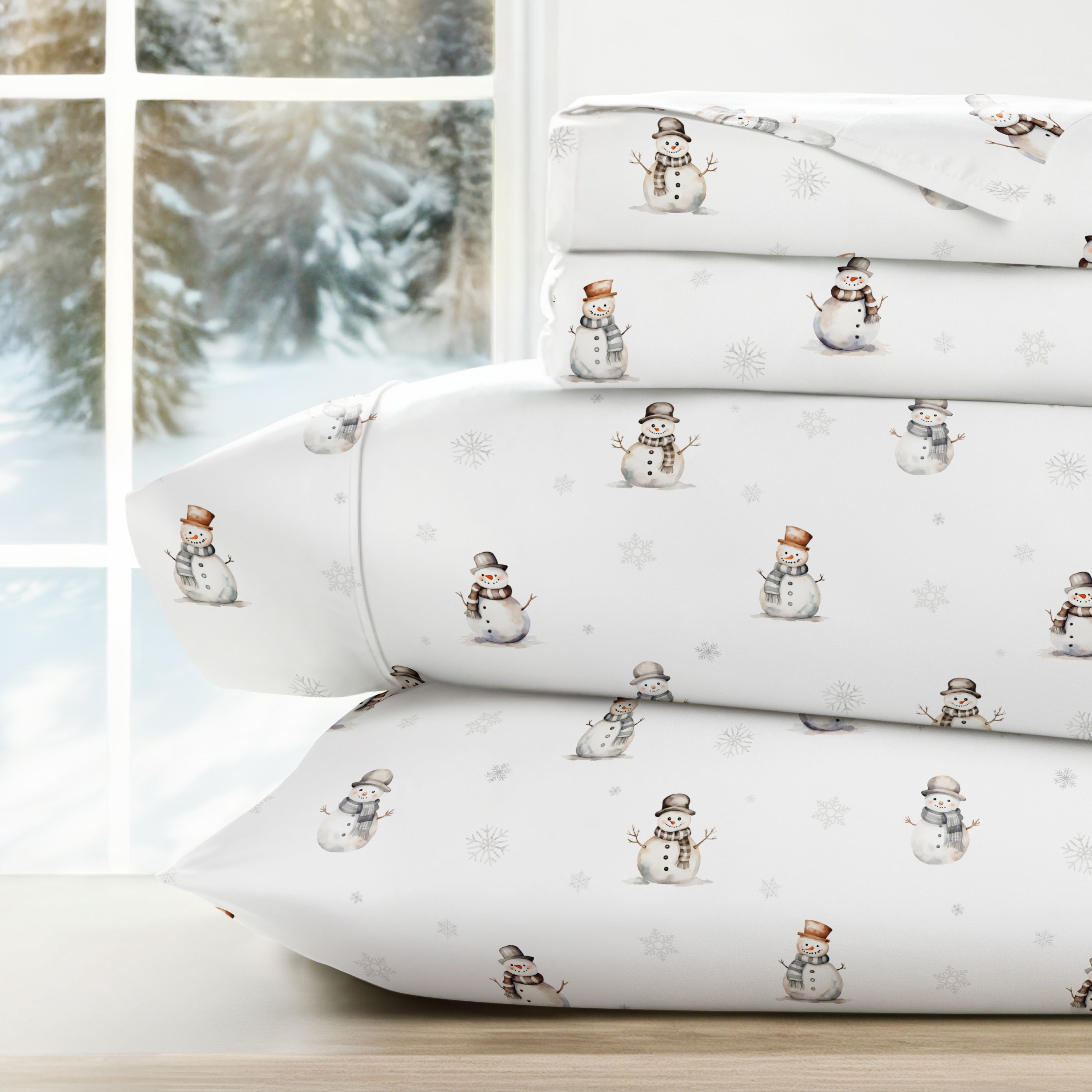 Vintage Snowman 4-Piece Patterned Sheet Set