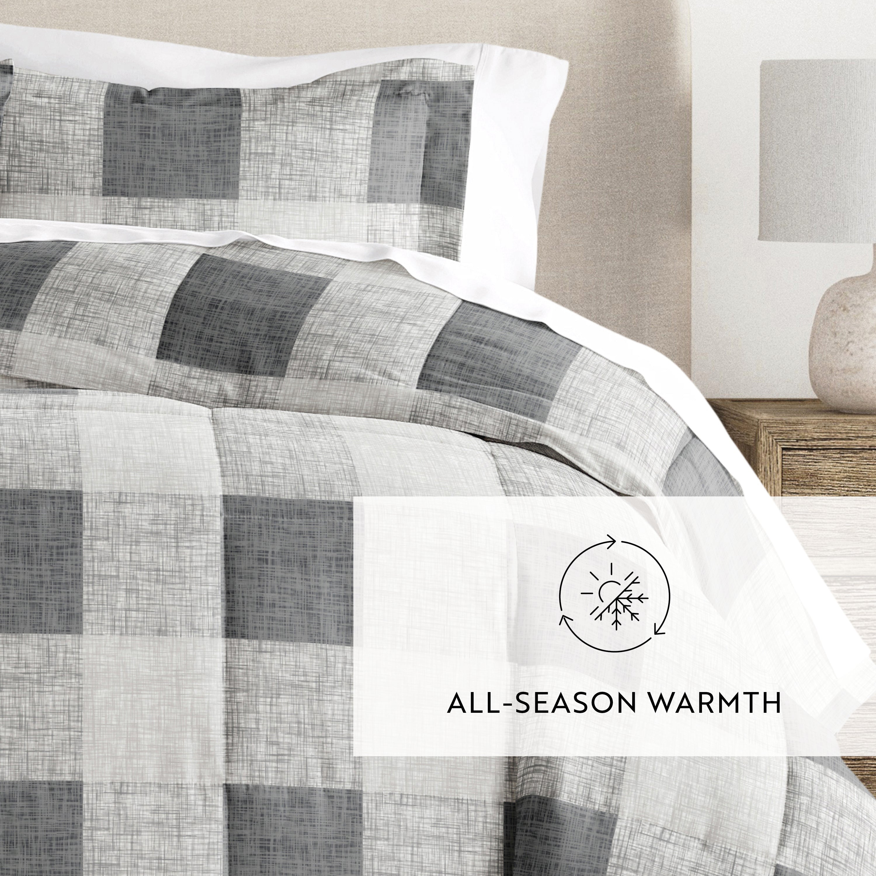 Gingham Patterned Down-Alternative Comforter Set