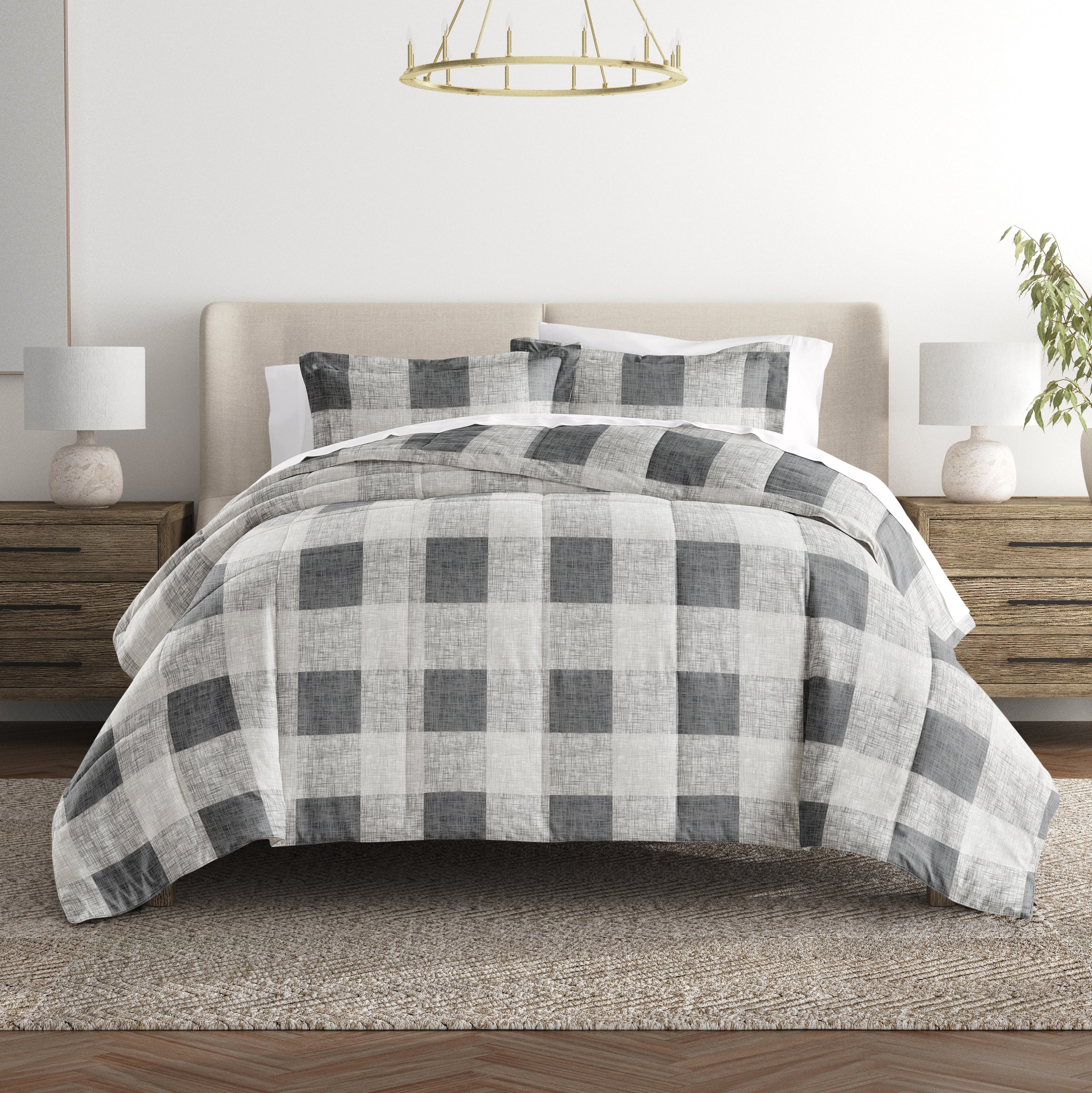 Gingham Patterned Down-Alternative Comforter Set