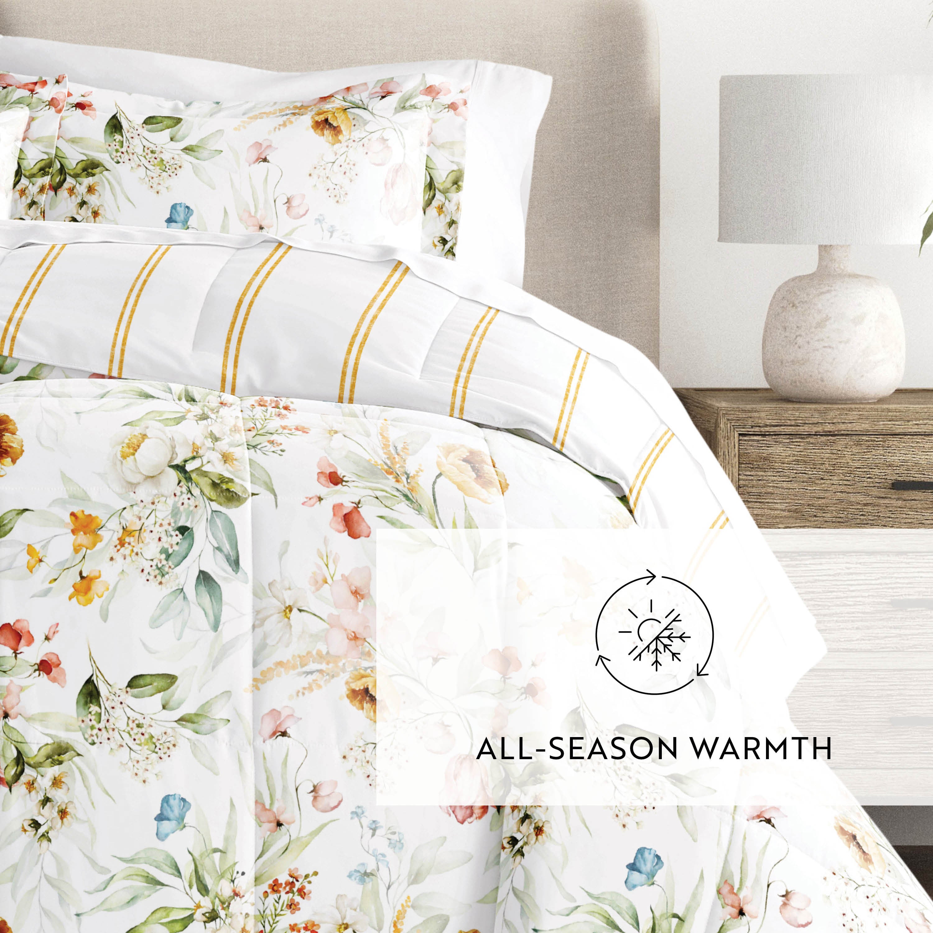 Chintz Floral Stripe Reversible Patterned Down-Alternative Comforter Set