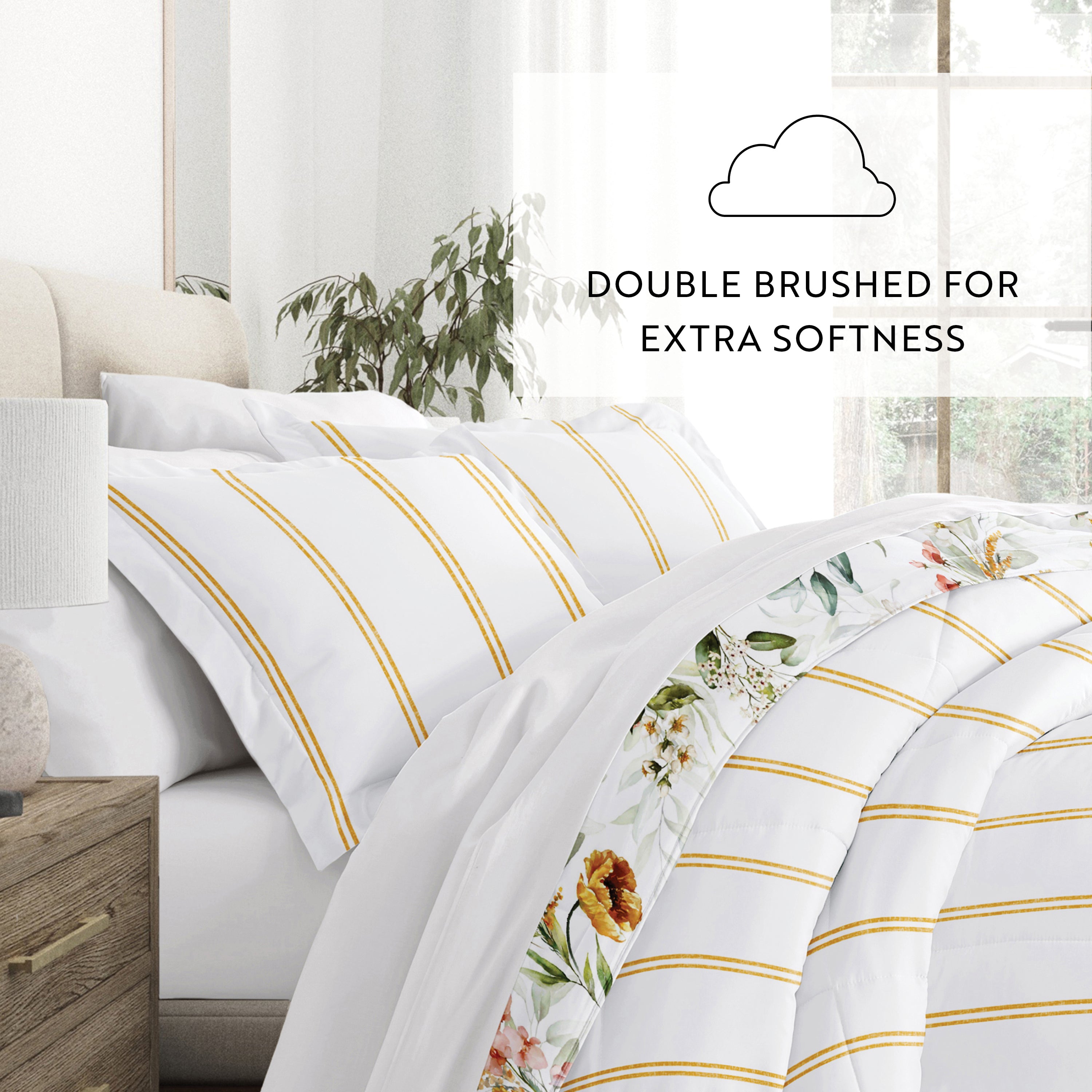 Chintz Floral Stripe Reversible Patterned Down-Alternative Comforter Set