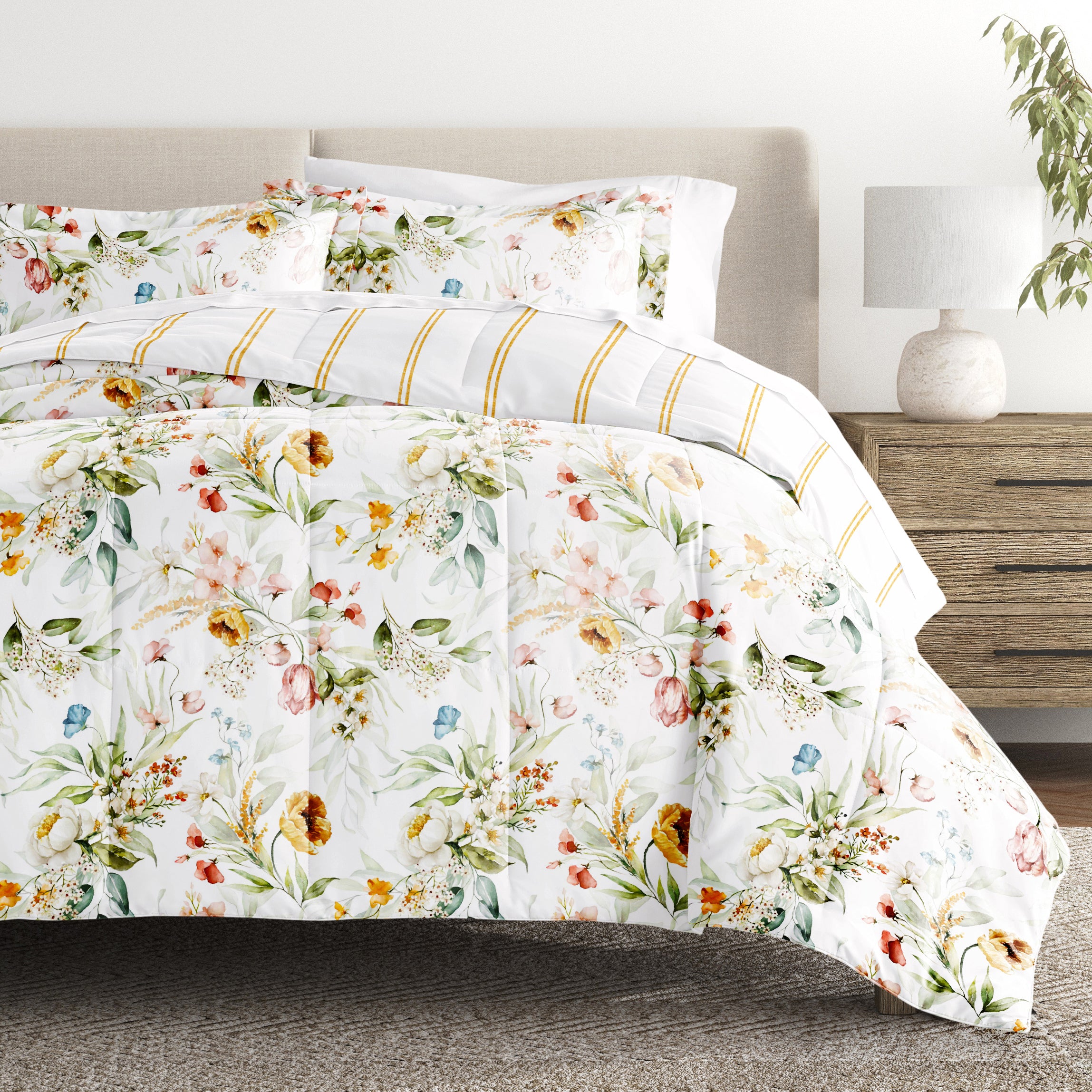 Chintz Floral Stripe Reversible Patterned Down-Alternative Comforter Set