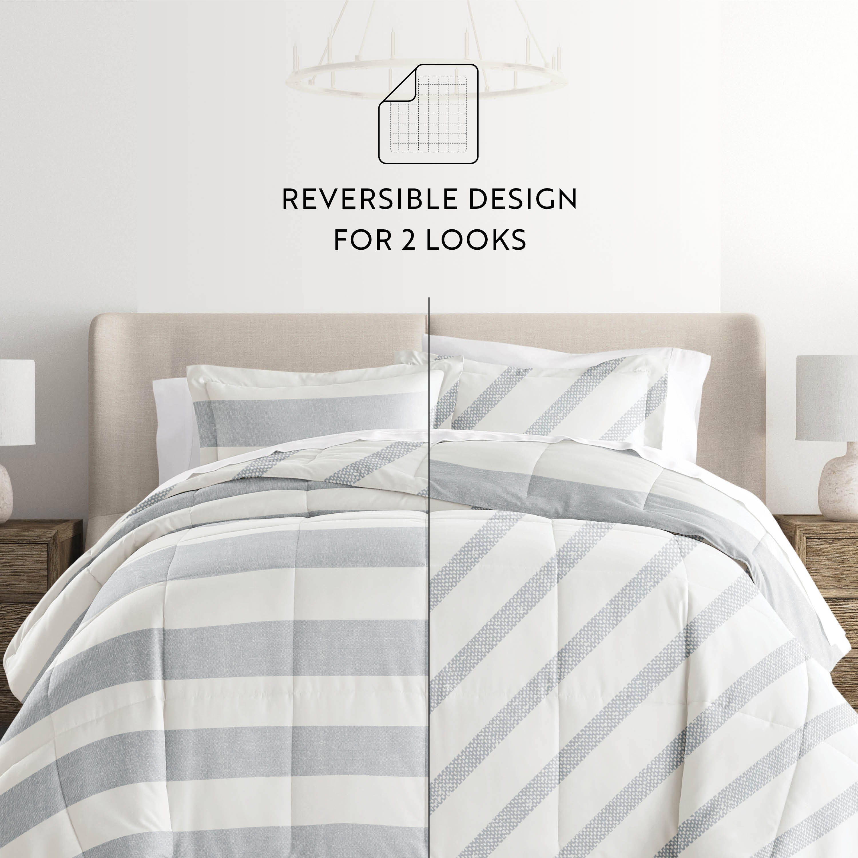 Distressed Stripe Patterned Down-Alternative Comforter Set