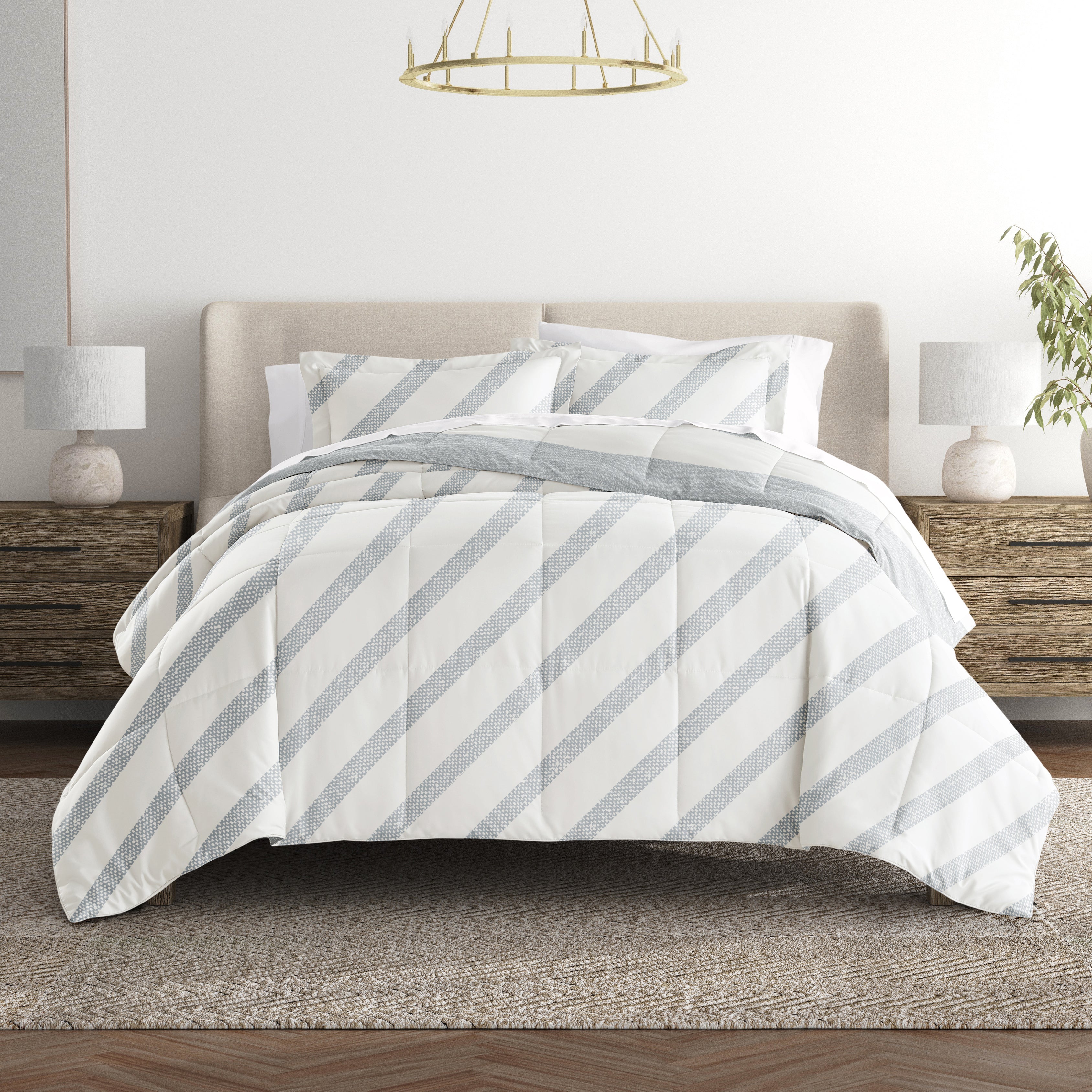 Distressed Stripe Patterned Down-Alternative Comforter Set