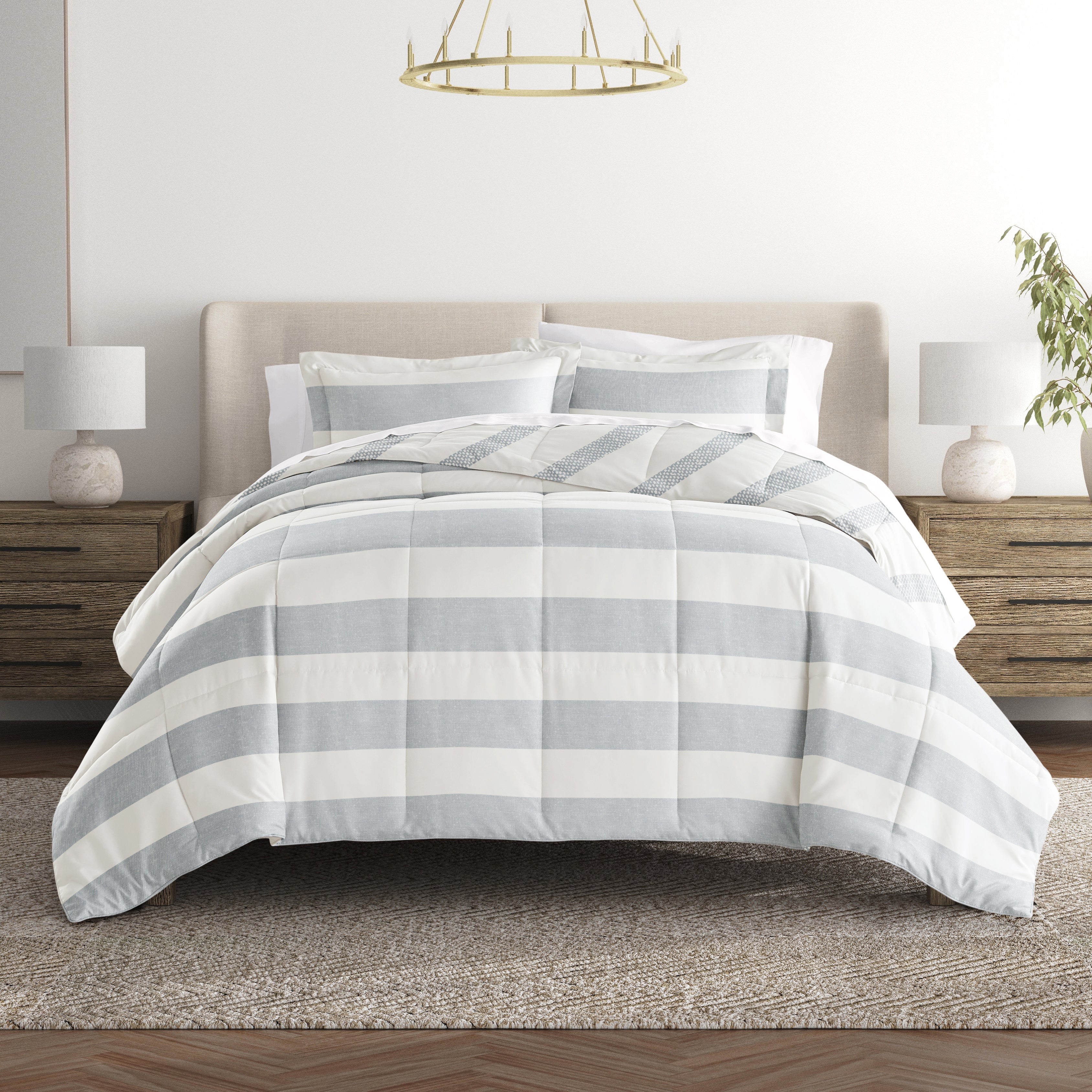 Distressed Stripe Patterned Down-Alternative Comforter Set