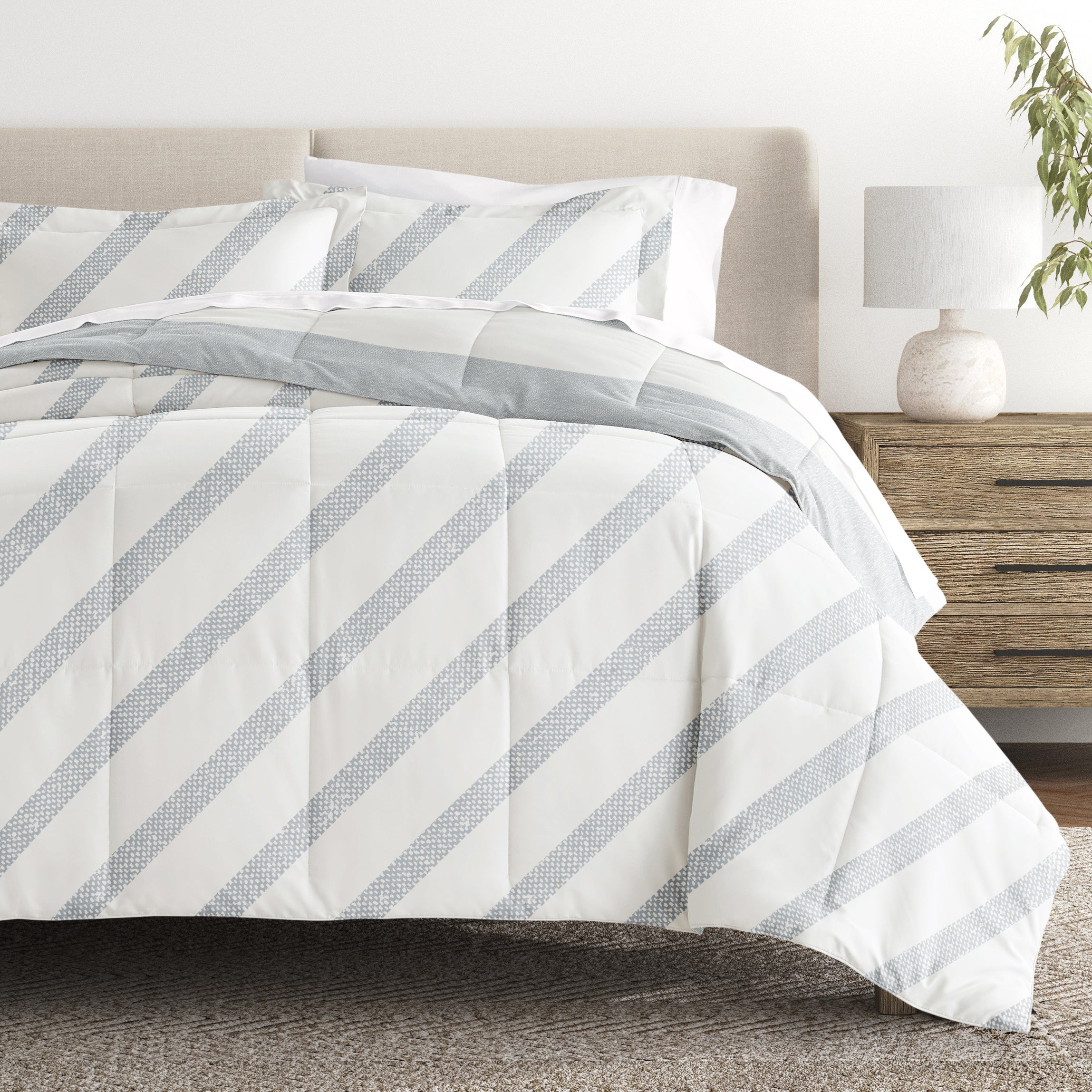 Distressed Stripe Patterned Down-Alternative Comforter Set