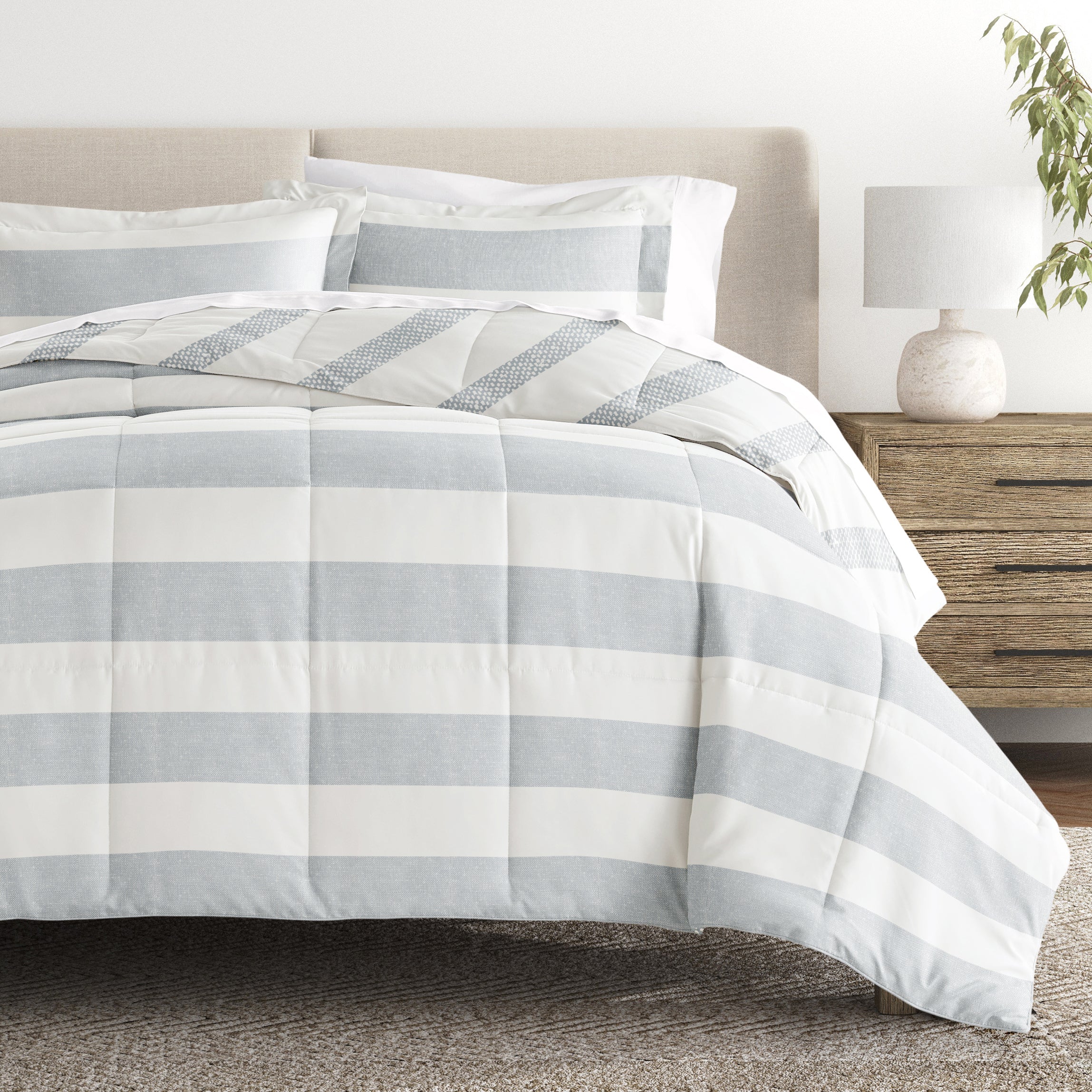 Distressed Stripe Patterned Down-Alternative Comforter Set