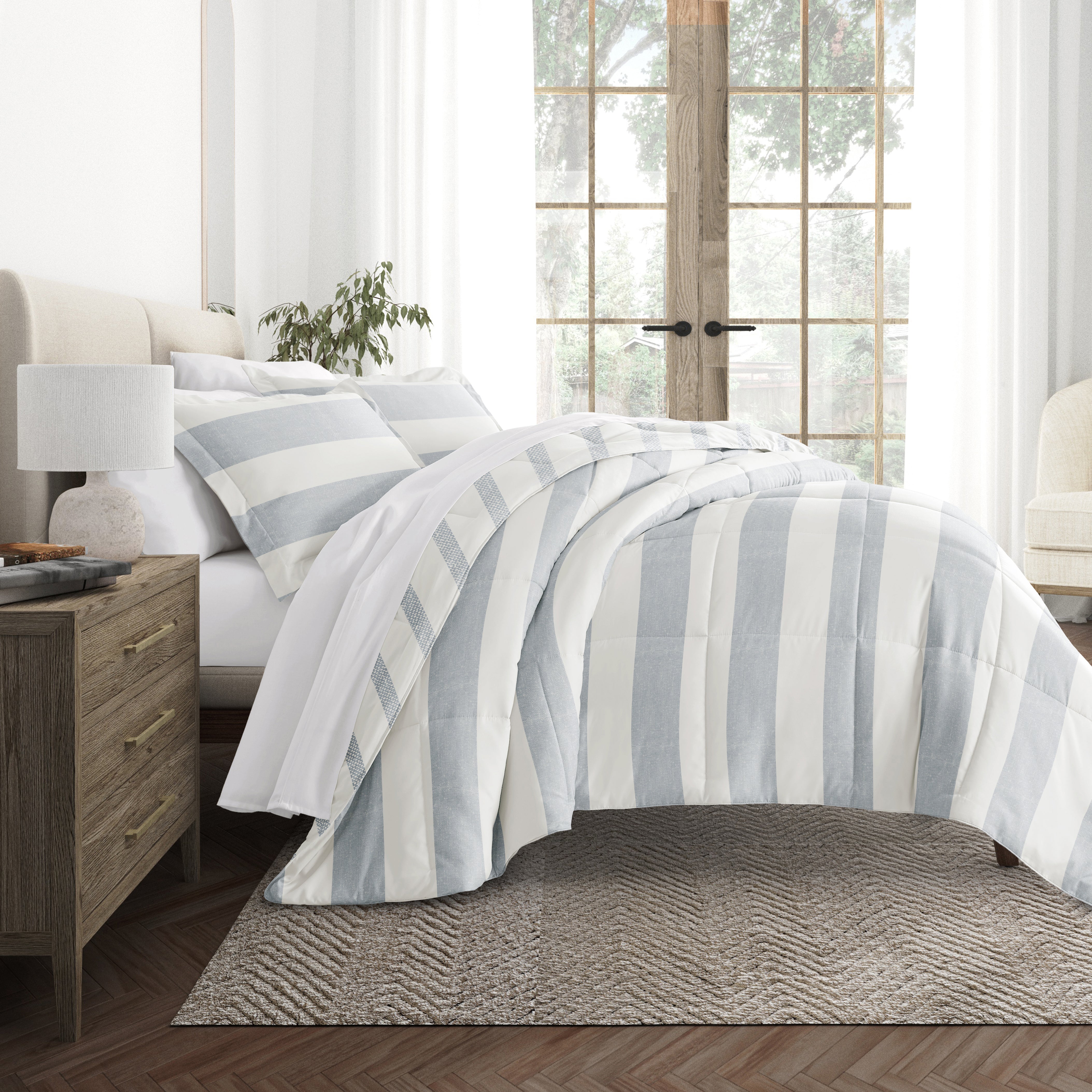 Distressed Stripe Patterned Down-Alternative Comforter Set