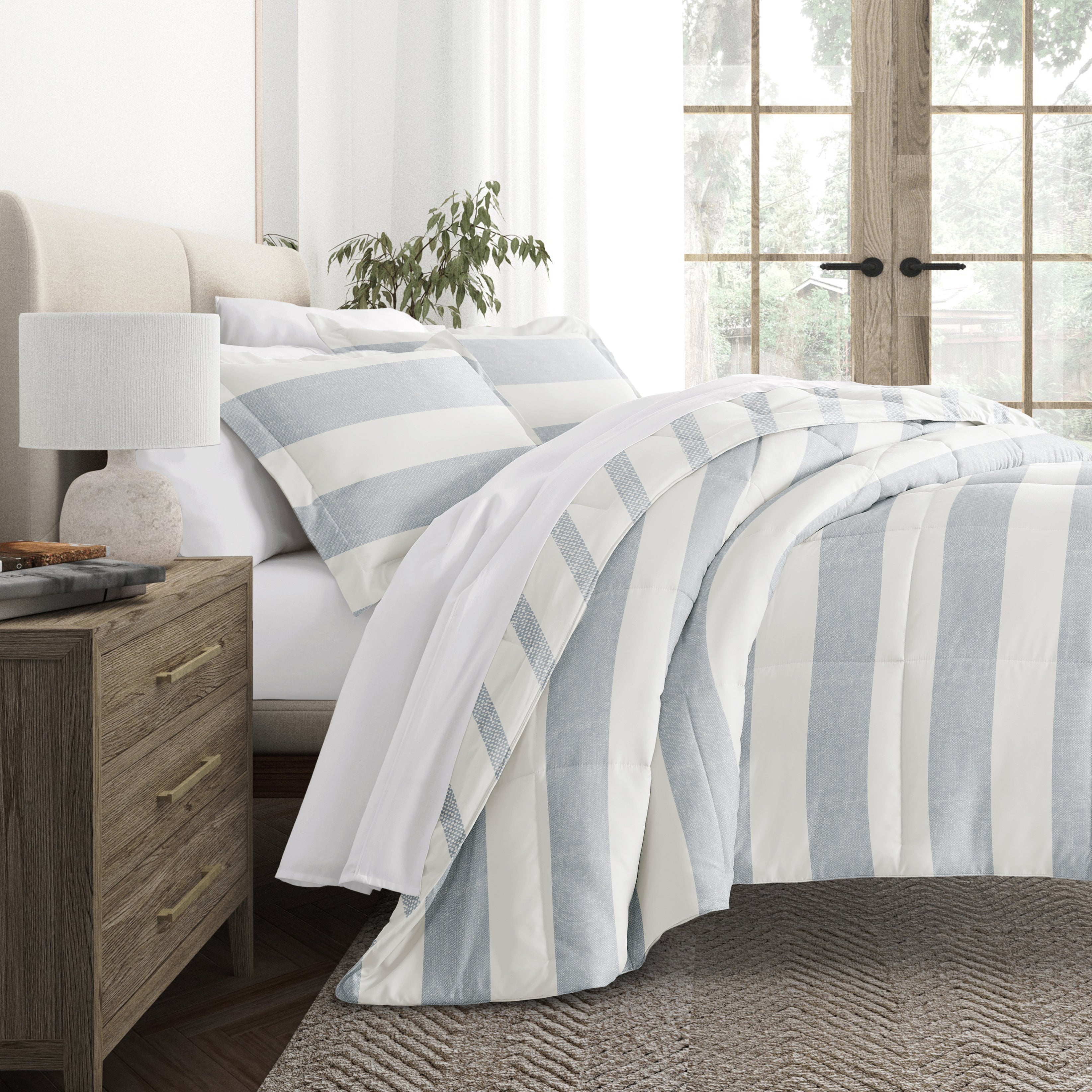 Distressed Stripe Patterned Down-Alternative Comforter Set