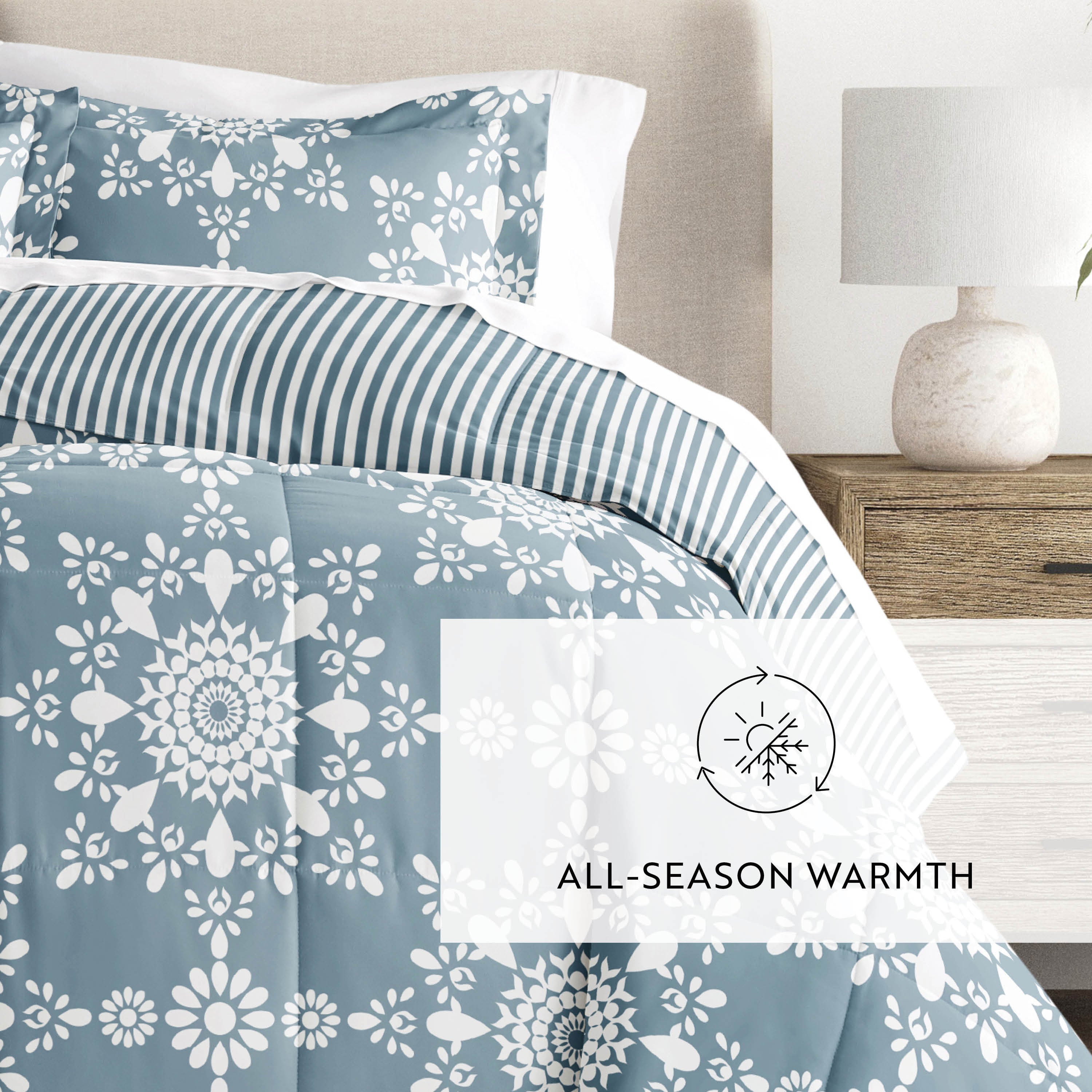 Daisy Medallion Reversible Patterned Down-Alternative Comforter Set