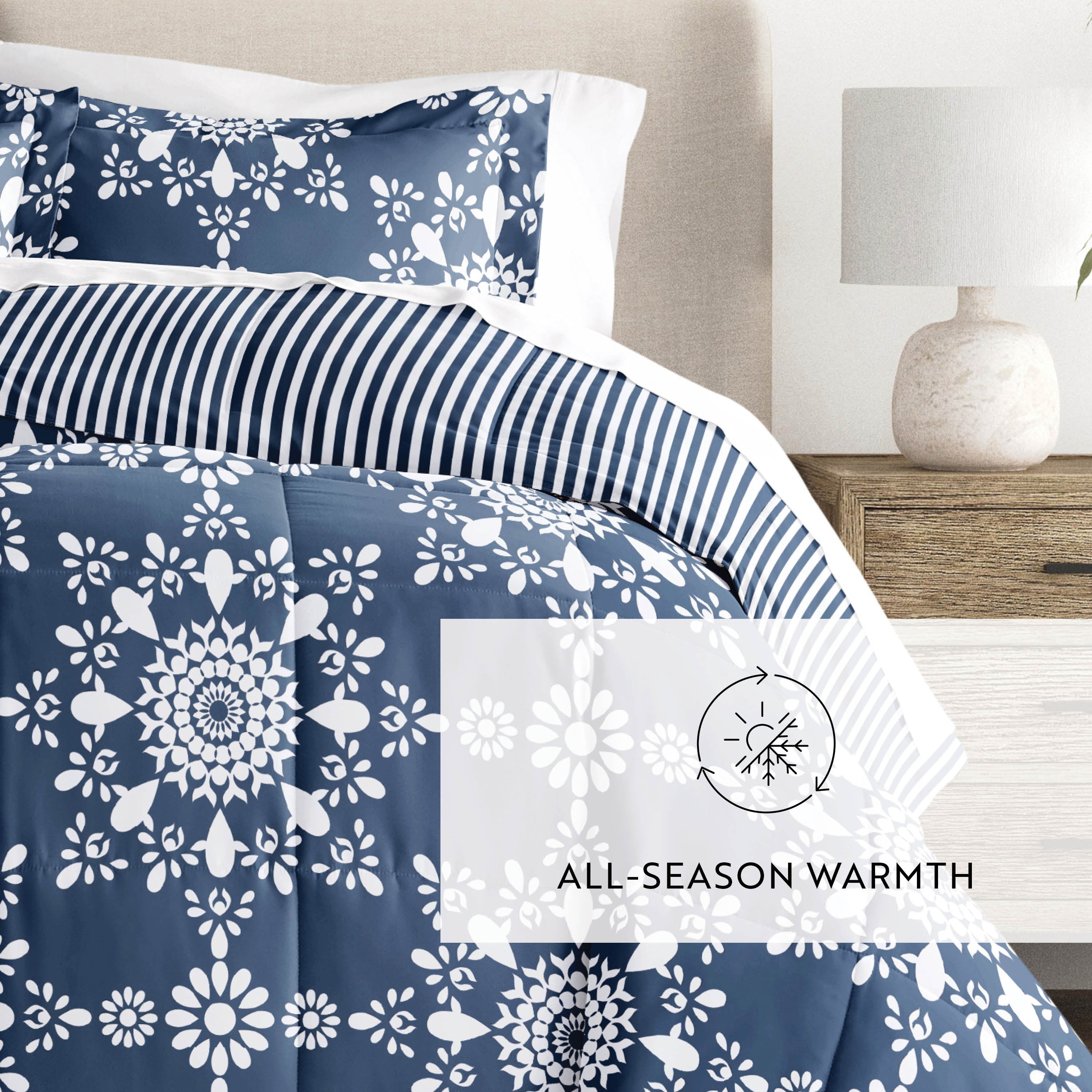 Daisy Medallion Reversible Patterned Down-Alternative Comforter Set