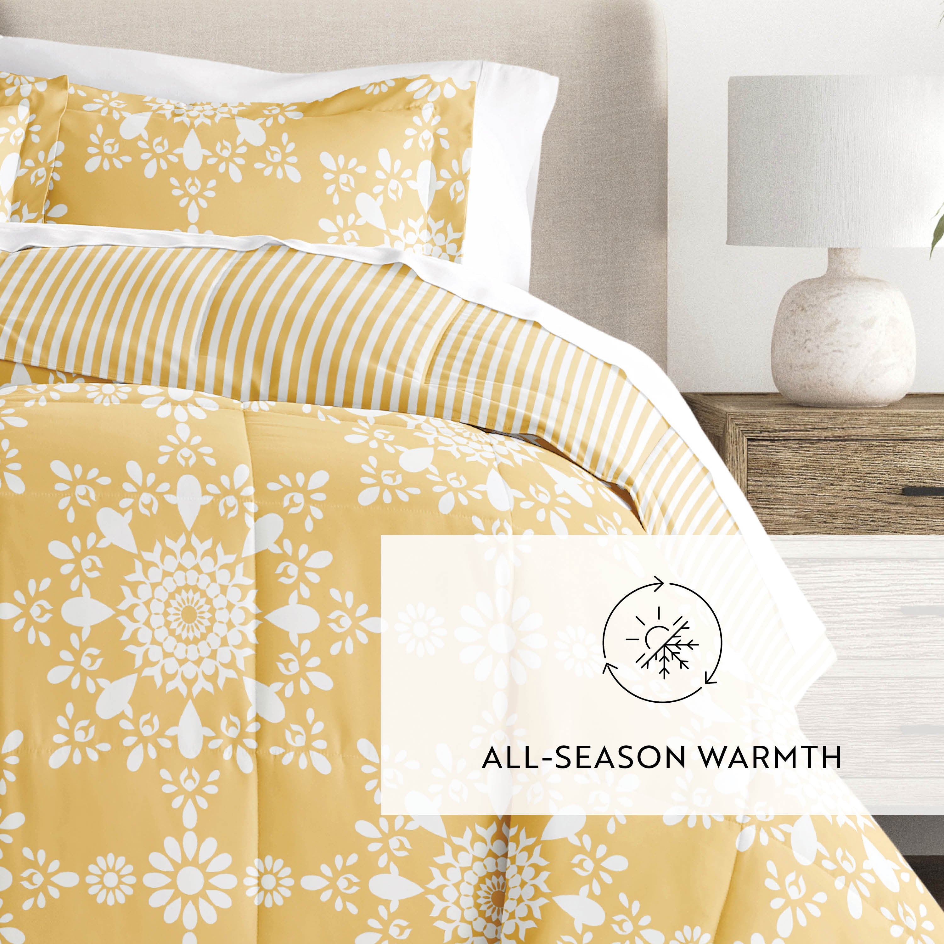 Daisy Medallion Reversible Patterned Down-Alternative Comforter Set