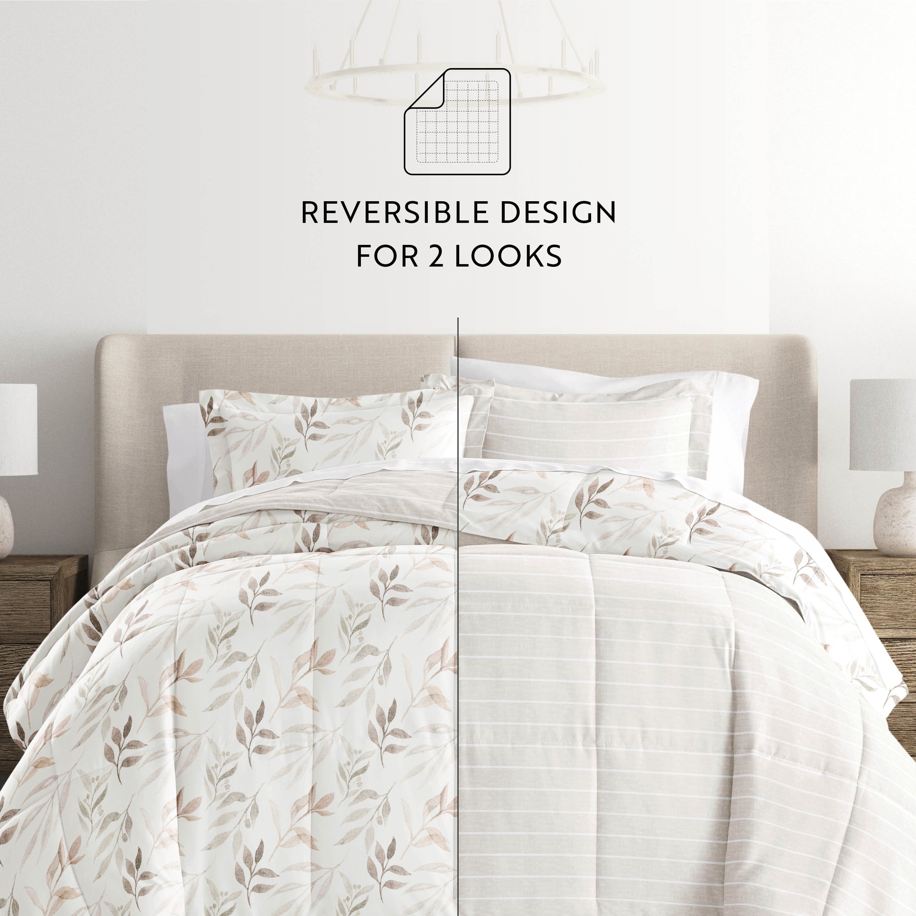 Foliage Stripe Reversible Patterned Down-Alternative Comforter Set