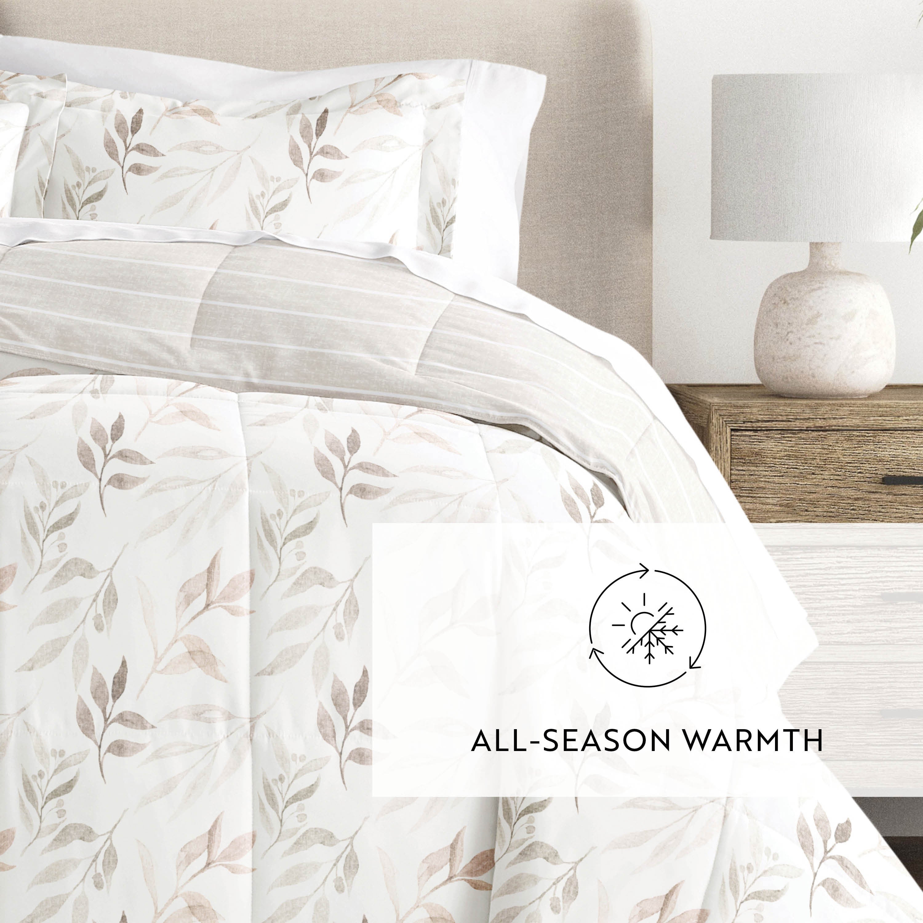 Foliage Stripe Reversible Patterned Down-Alternative Comforter Set