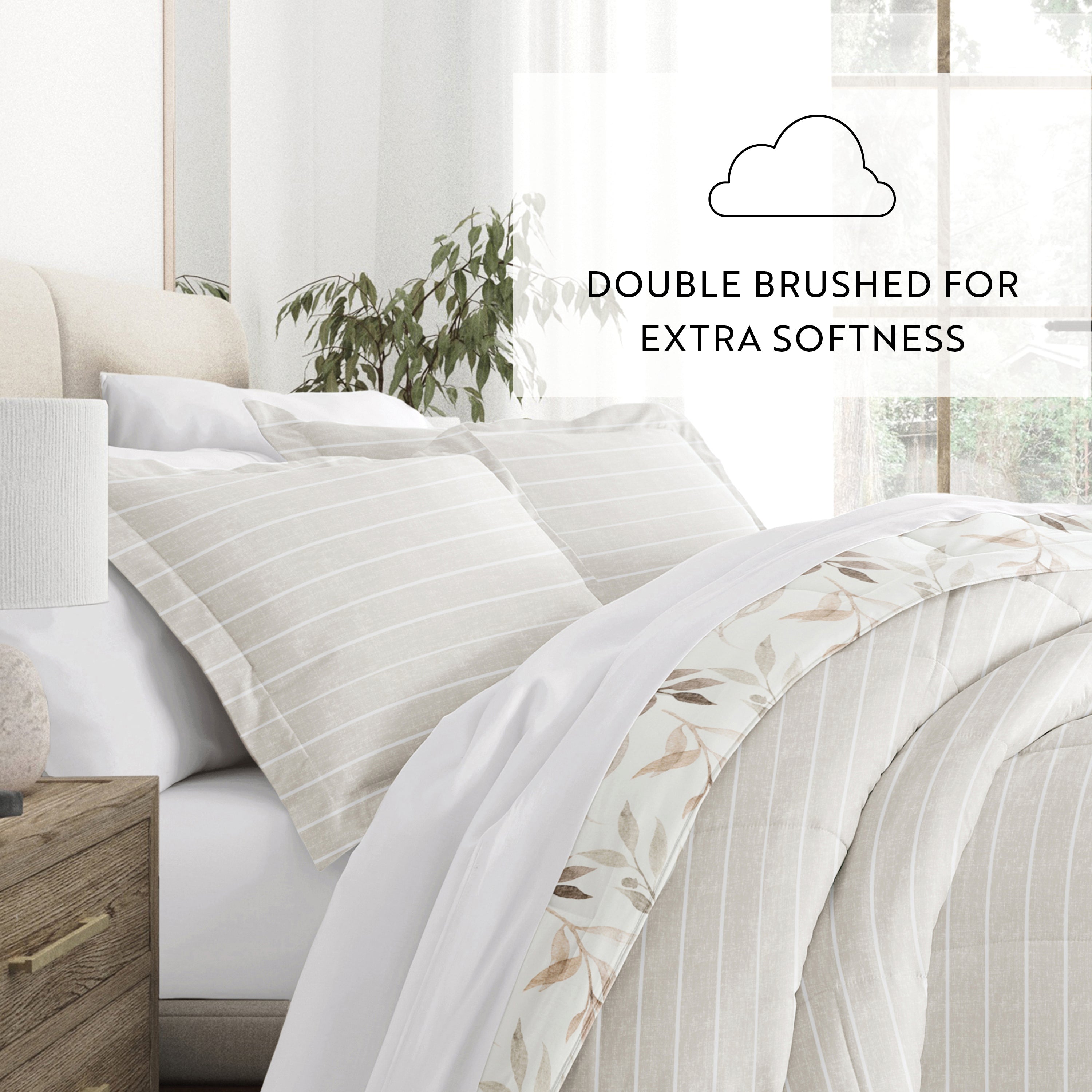 Foliage Stripe Reversible Patterned Down-Alternative Comforter Set