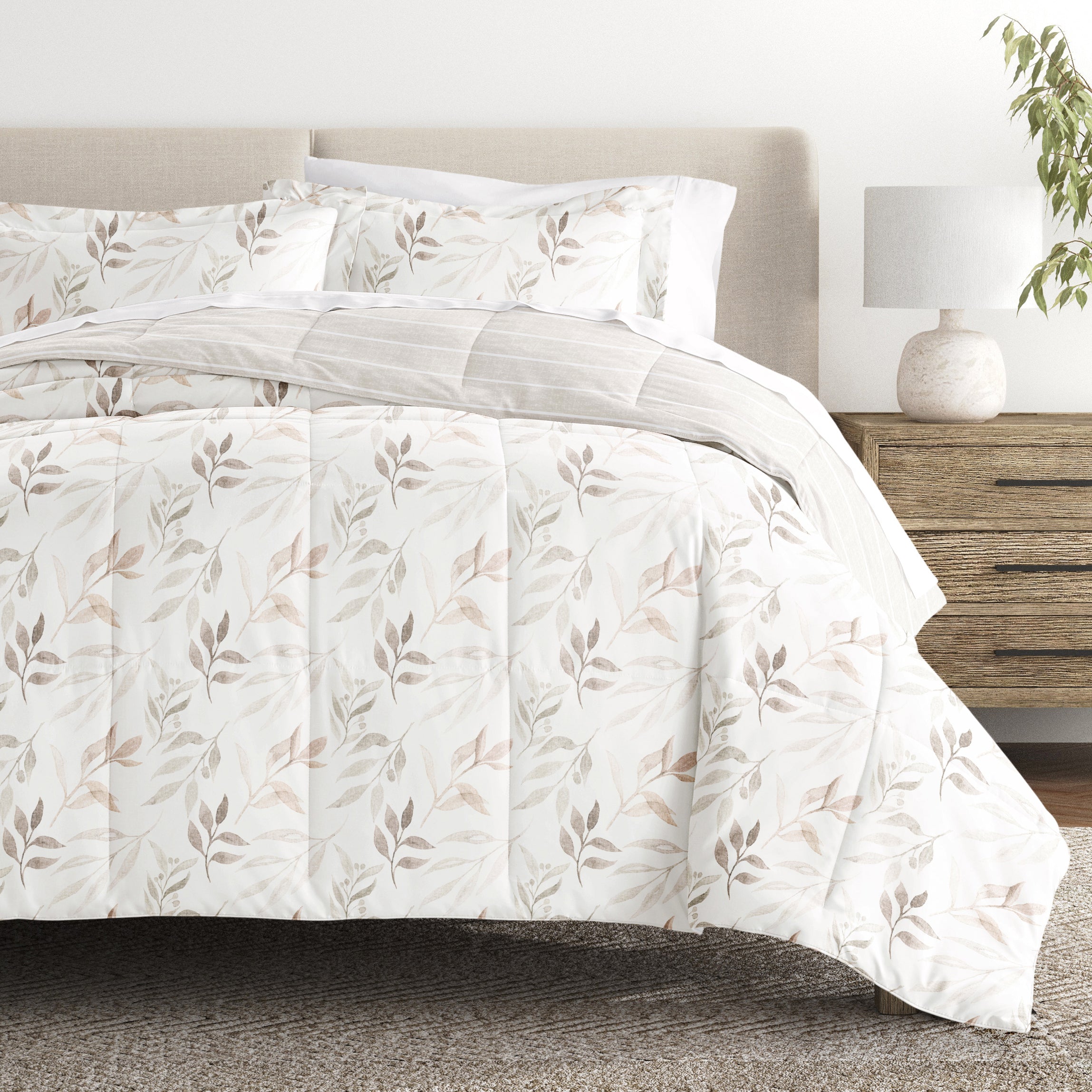 Foliage Stripe Reversible Patterned Down-Alternative Comforter Set