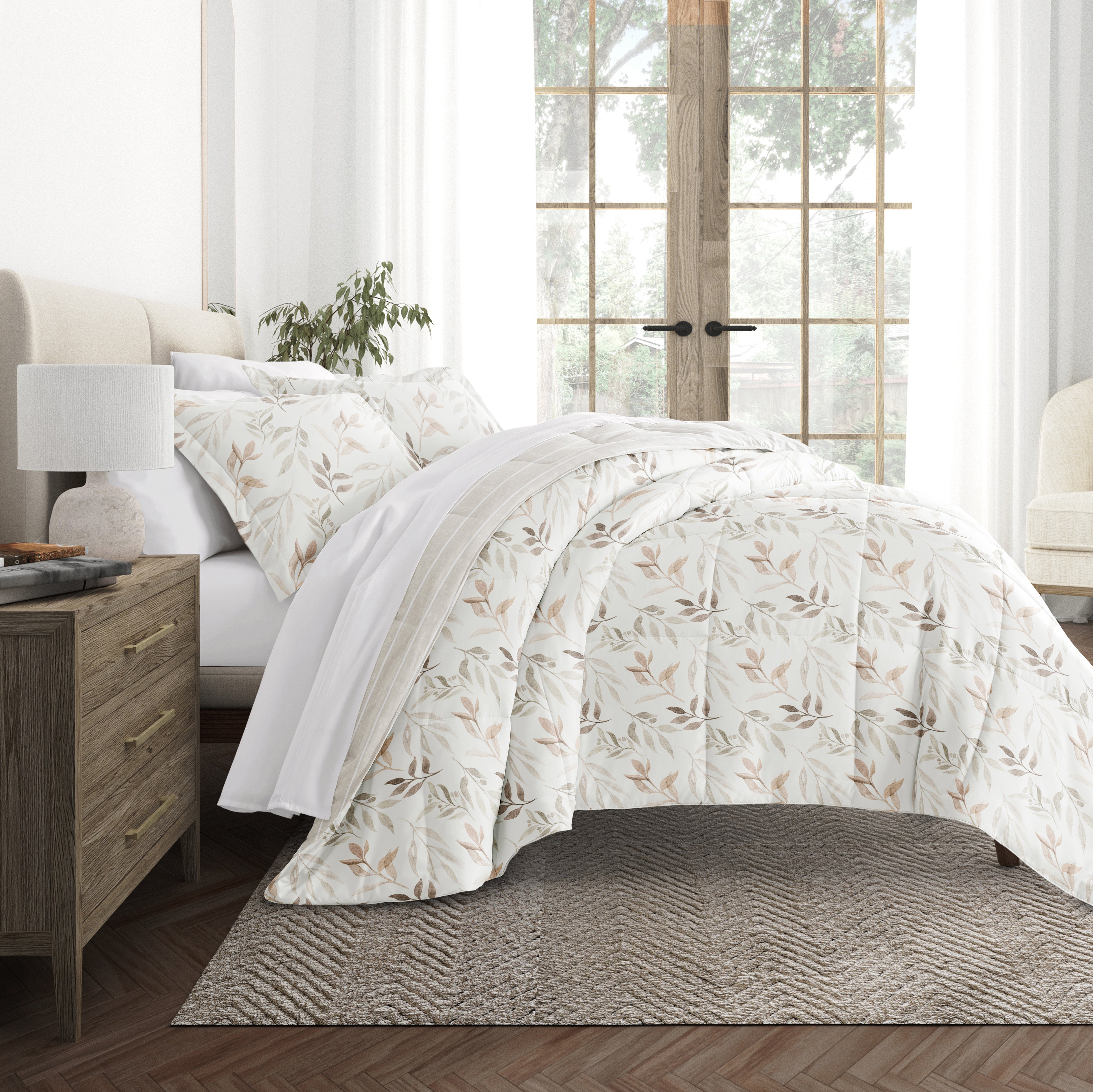 Foliage Stripe Reversible Patterned Down-Alternative Comforter Set