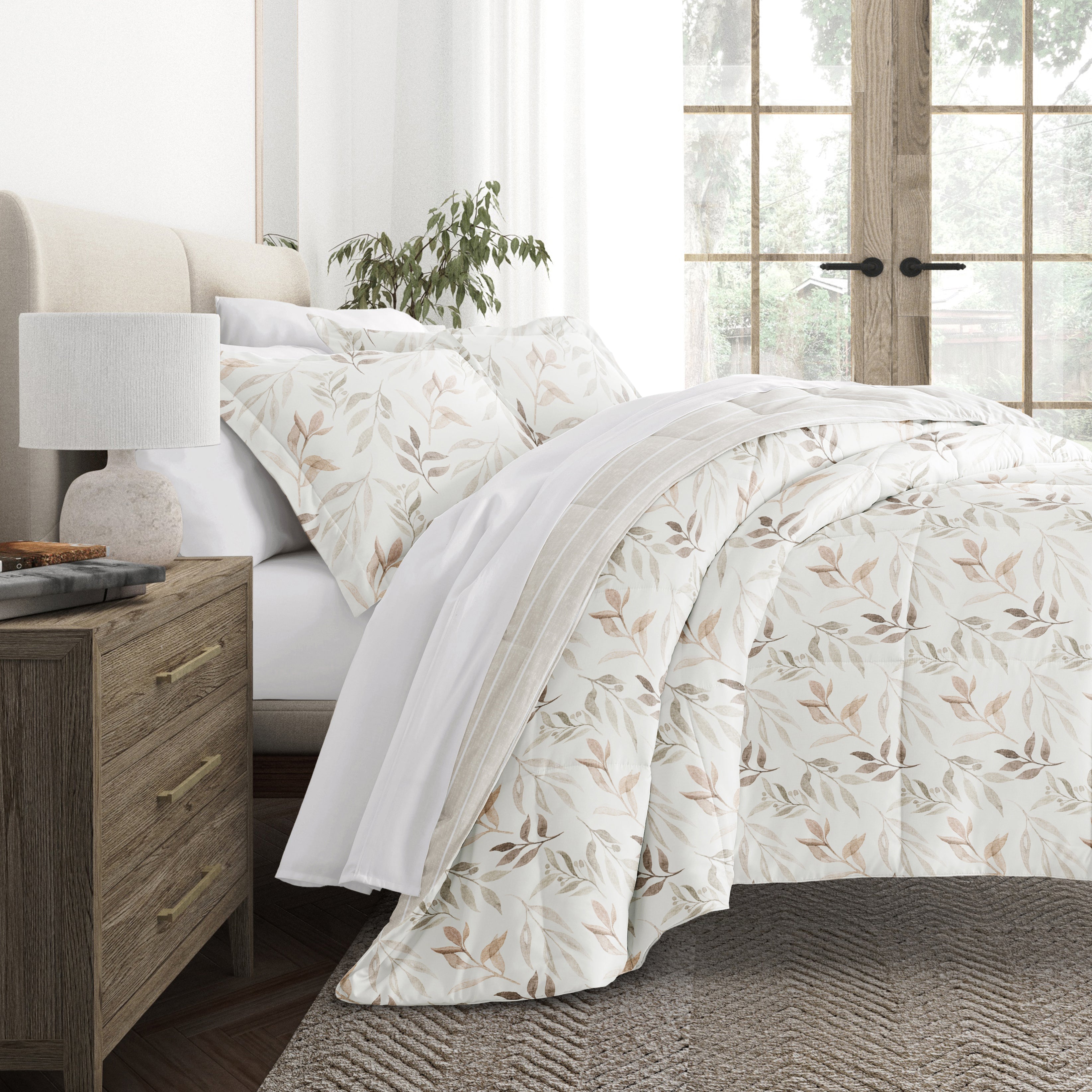 Foliage Stripe Reversible Patterned Down-Alternative Comforter Set