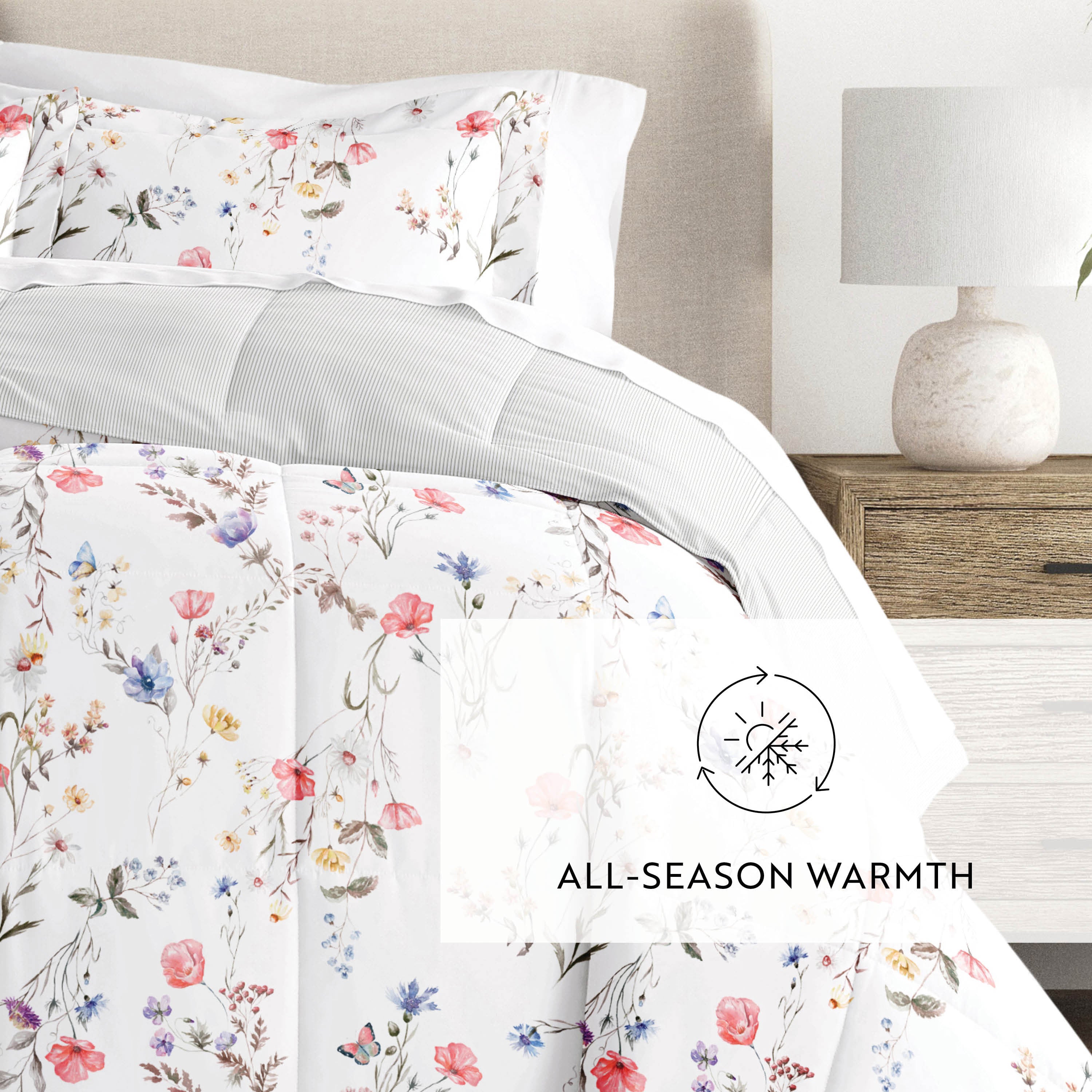 Meadow Floral Stripe Reversible Patterned Down-Alternative Comforter Set