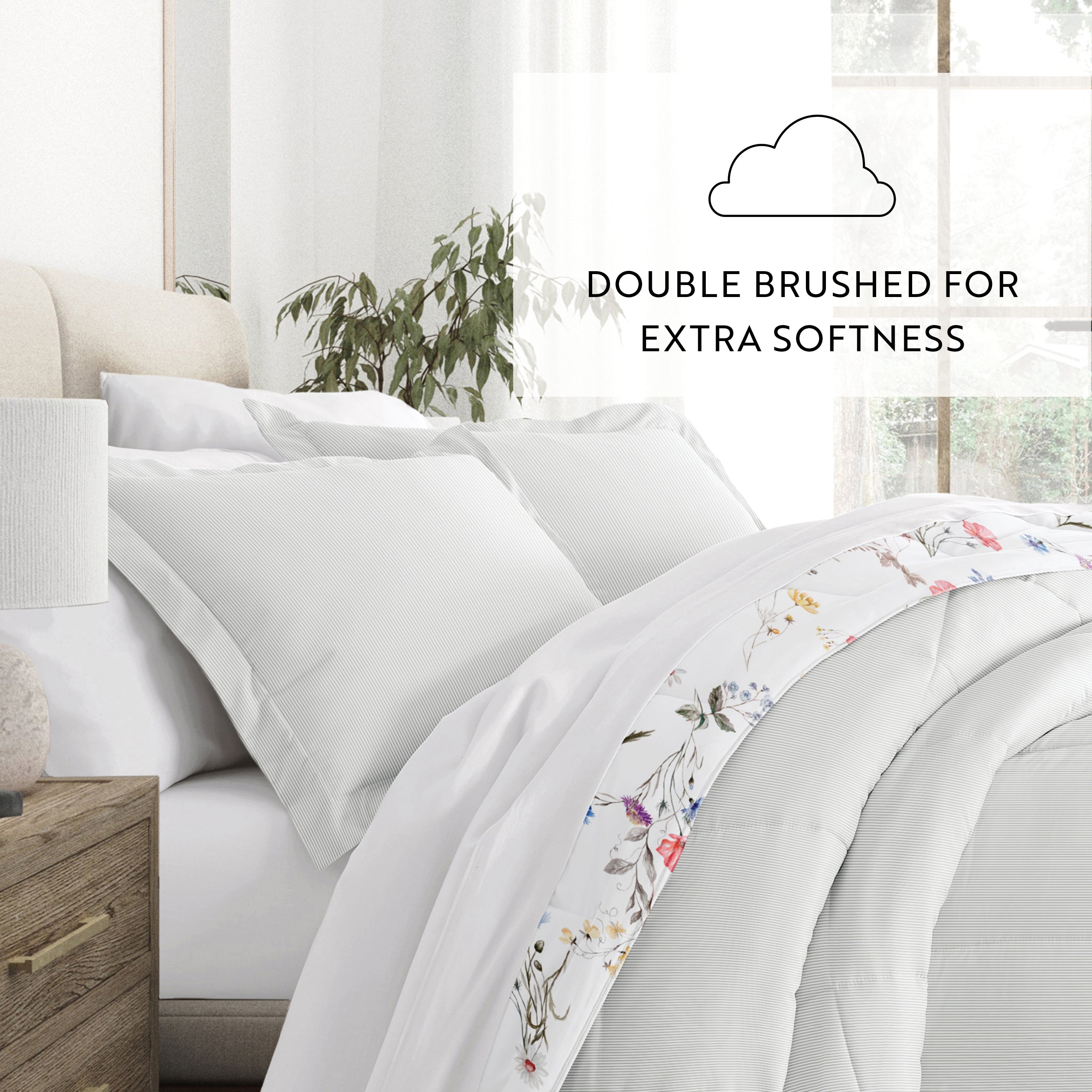 Meadow Floral Stripe Reversible Patterned Down-Alternative Comforter Set