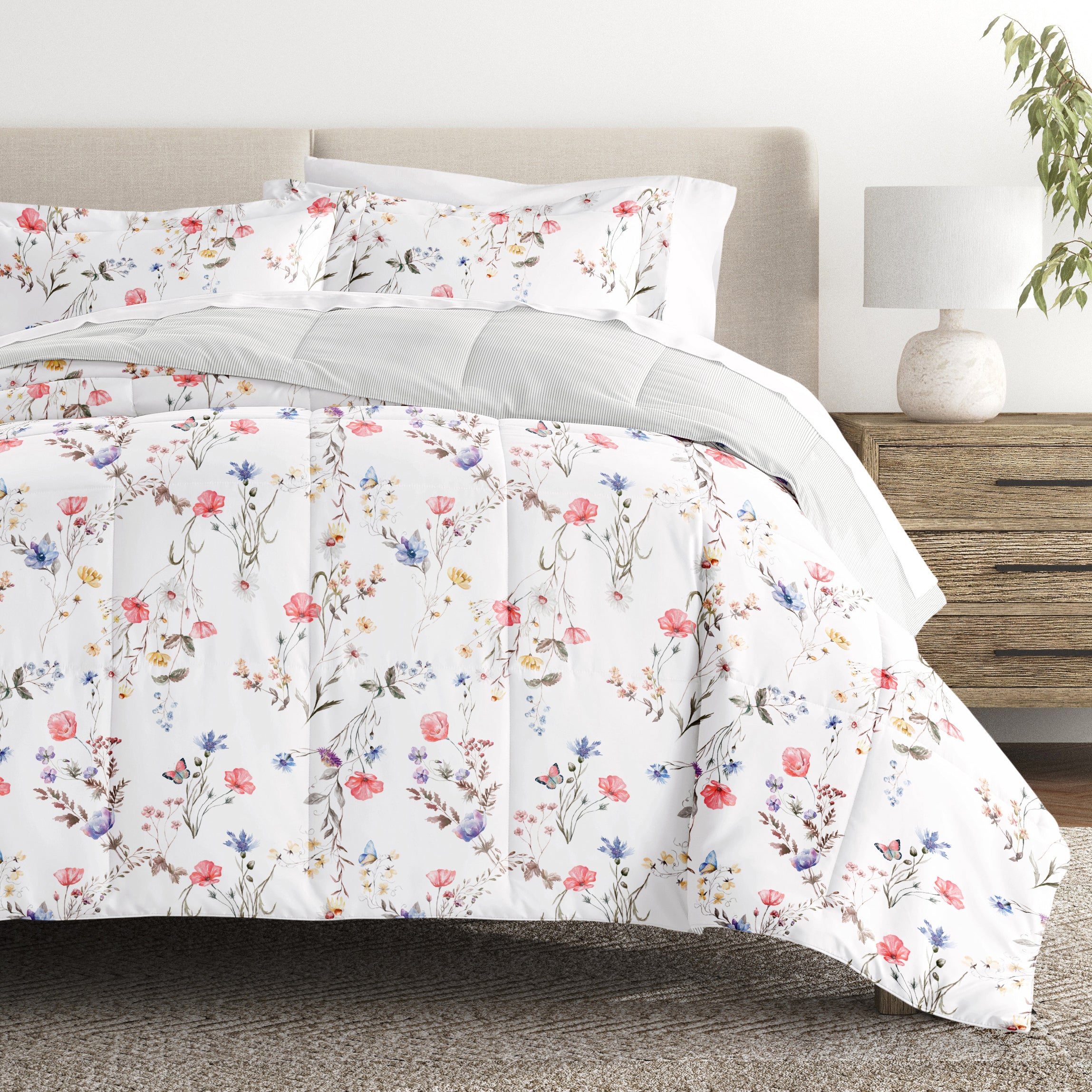 Meadow Floral Stripe Reversible Patterned Down-Alternative Comforter Set