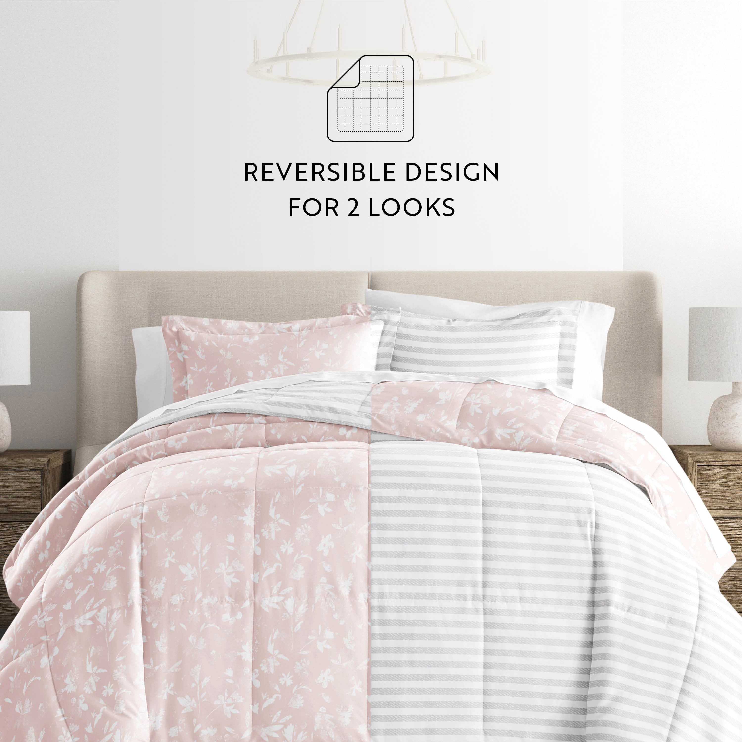 Pressed Flowers Reversible Patterned Down-Alternative Comforter Set