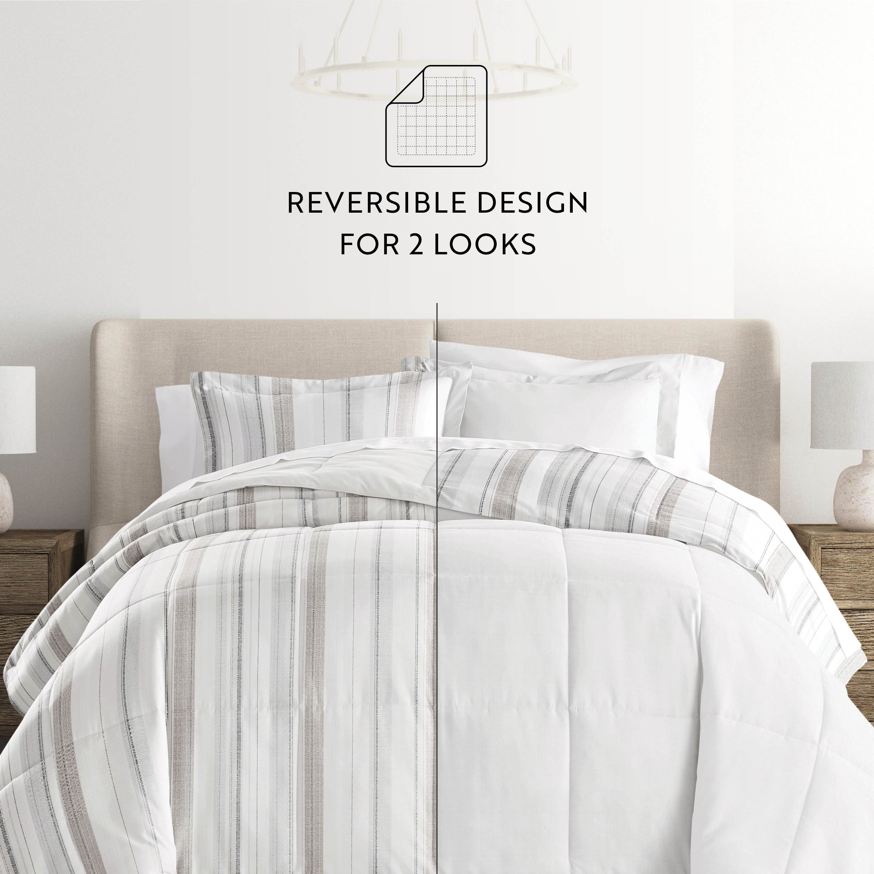 Vertical Stripe Reversible Patterned Down-Alternative Comforter Set