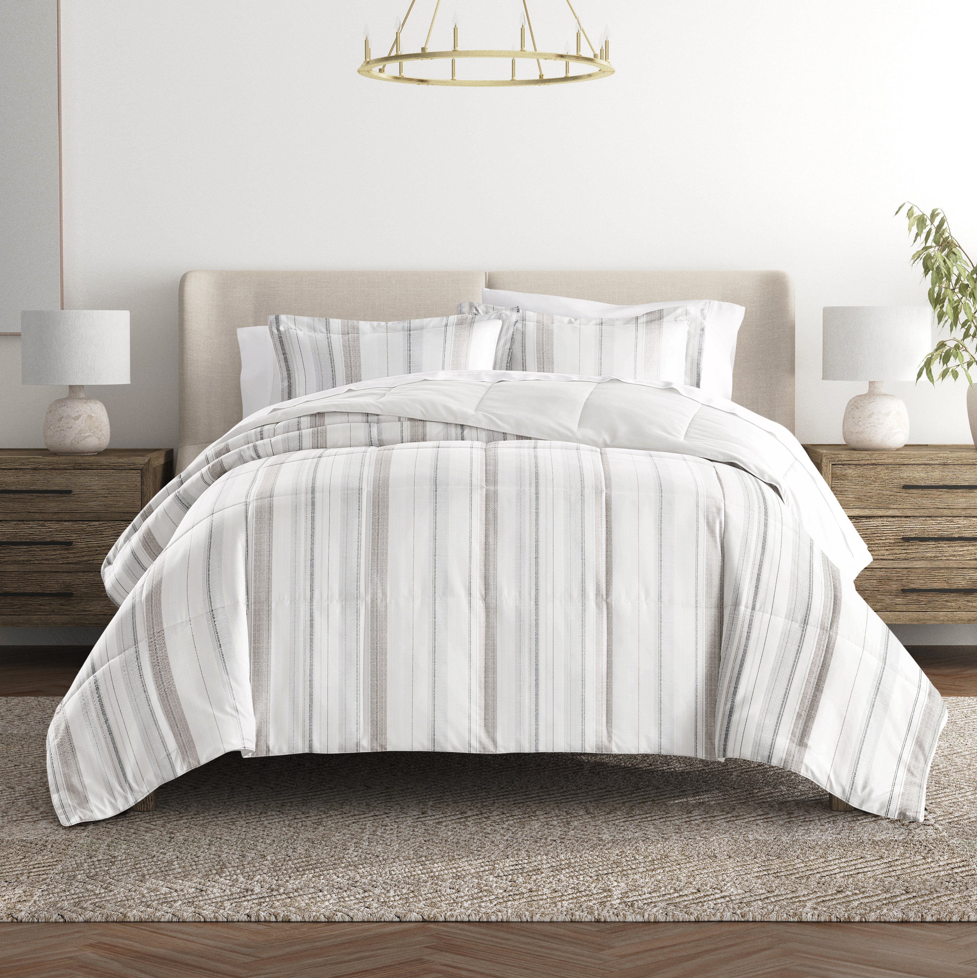 Vertical Stripe Reversible Patterned Down-Alternative Comforter Set