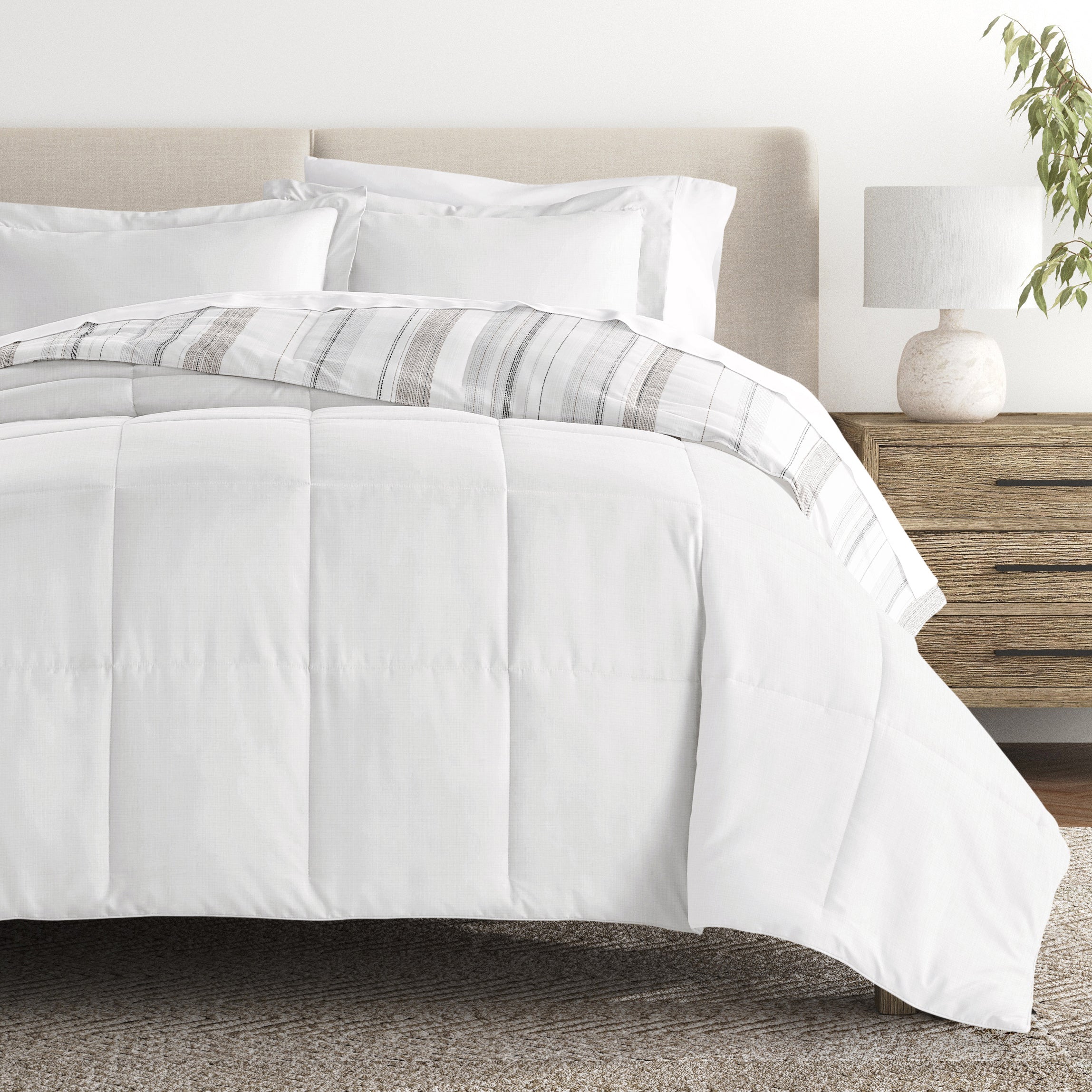 Vertical Stripe Reversible Patterned Down-Alternative Comforter Set