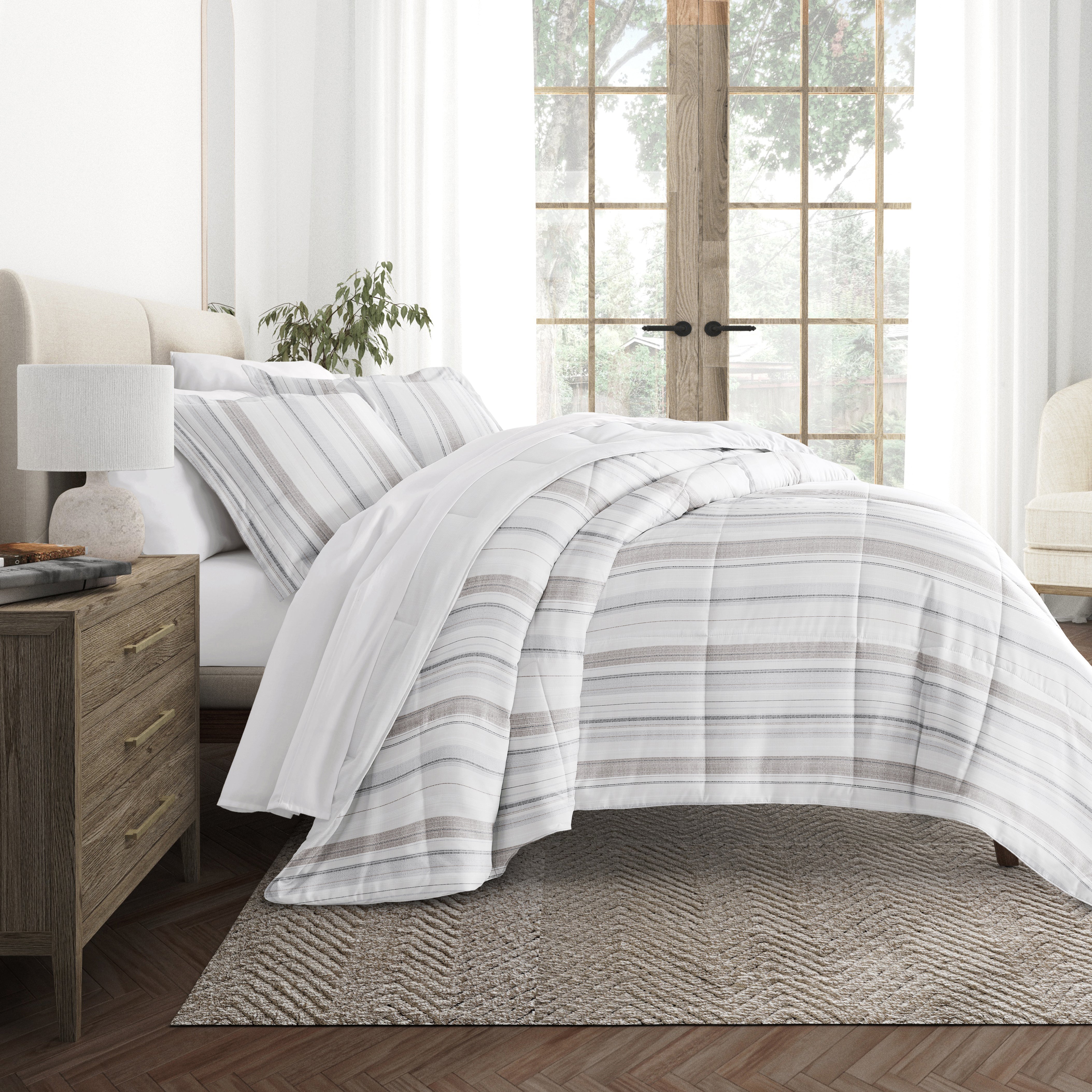 Vertical Stripe Reversible Patterned Down-Alternative Comforter Set
